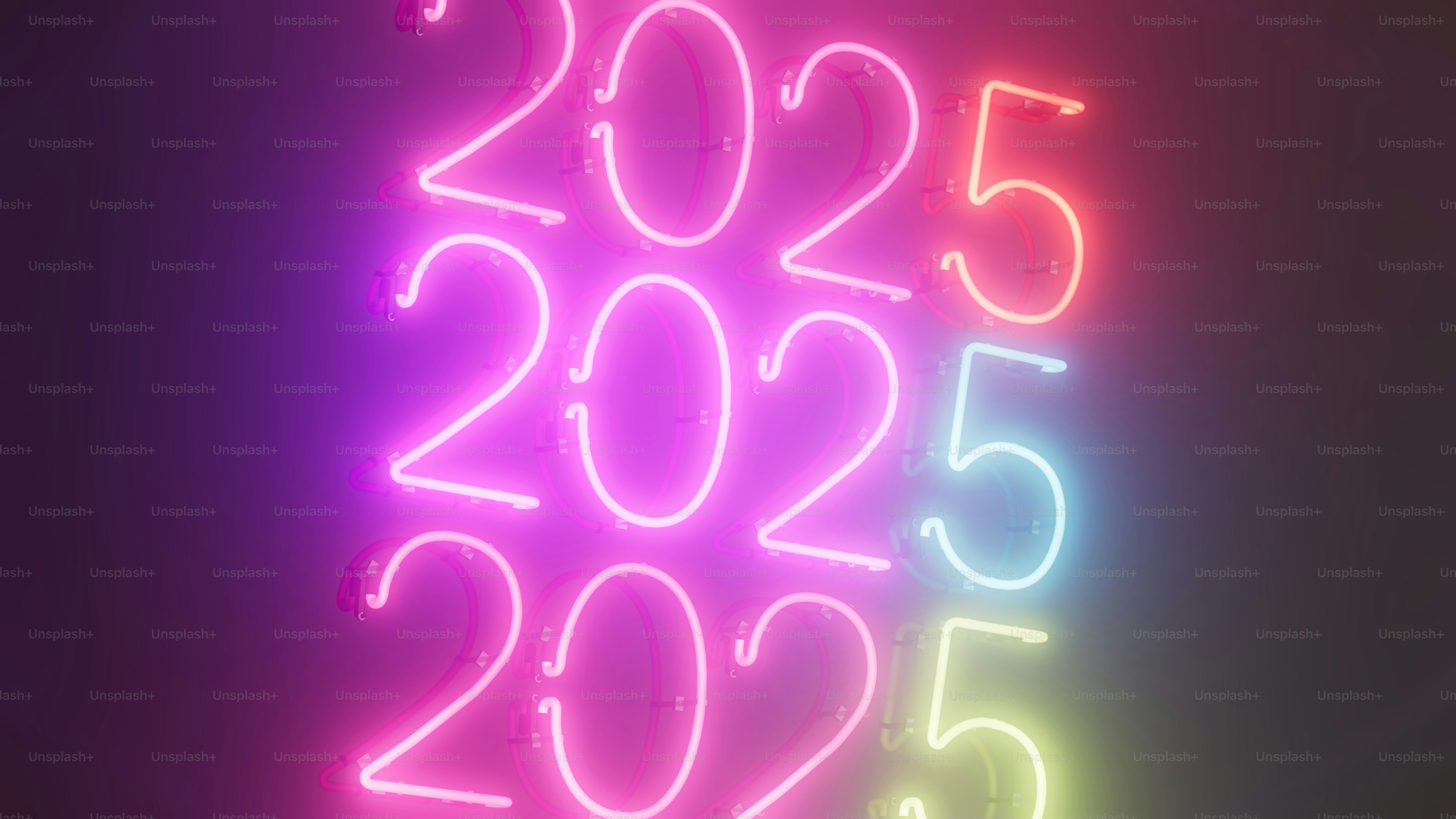 3D - 2025 - Triple Neon 2025 Signage - Wallpaper - 8K