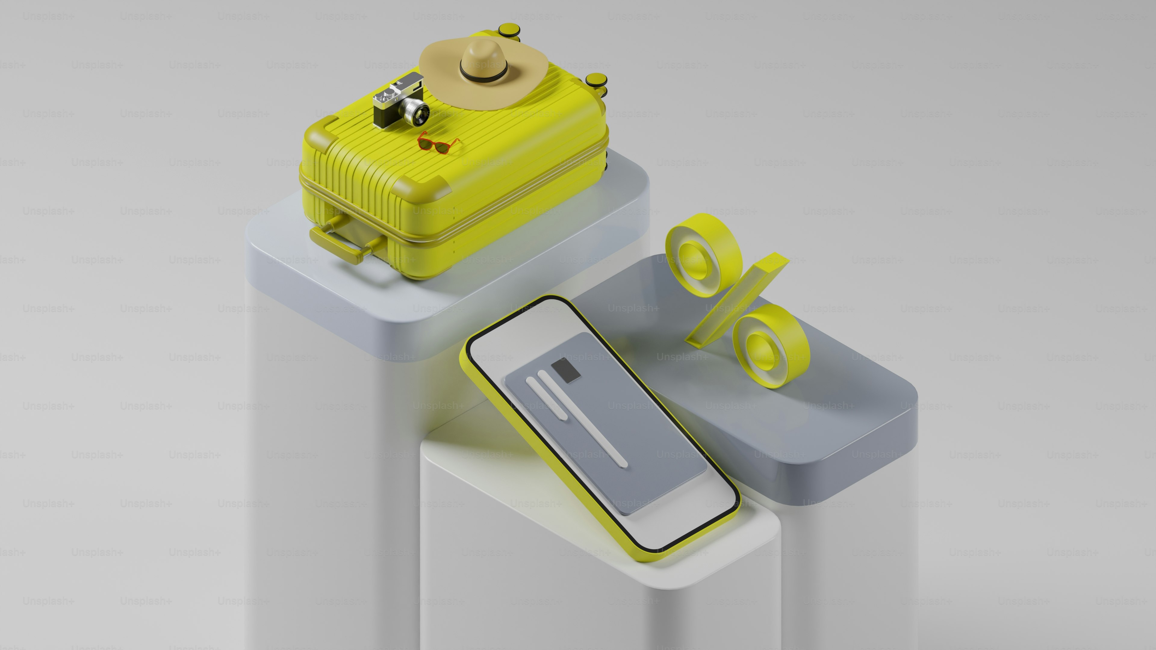 白いテーブルの上に座っている黄色と灰色のデバイス