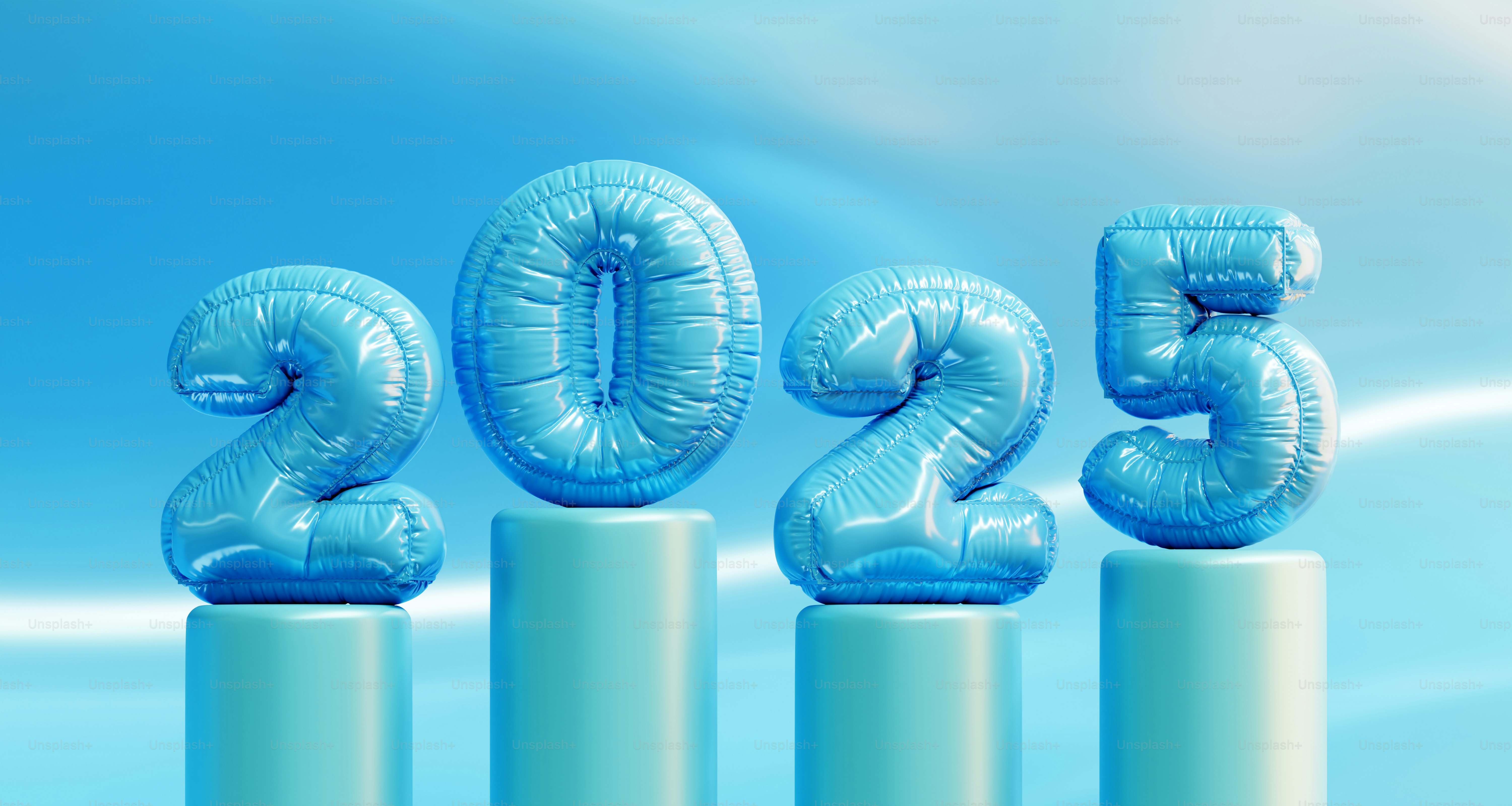 A number of blue balloons sitting on top of each other