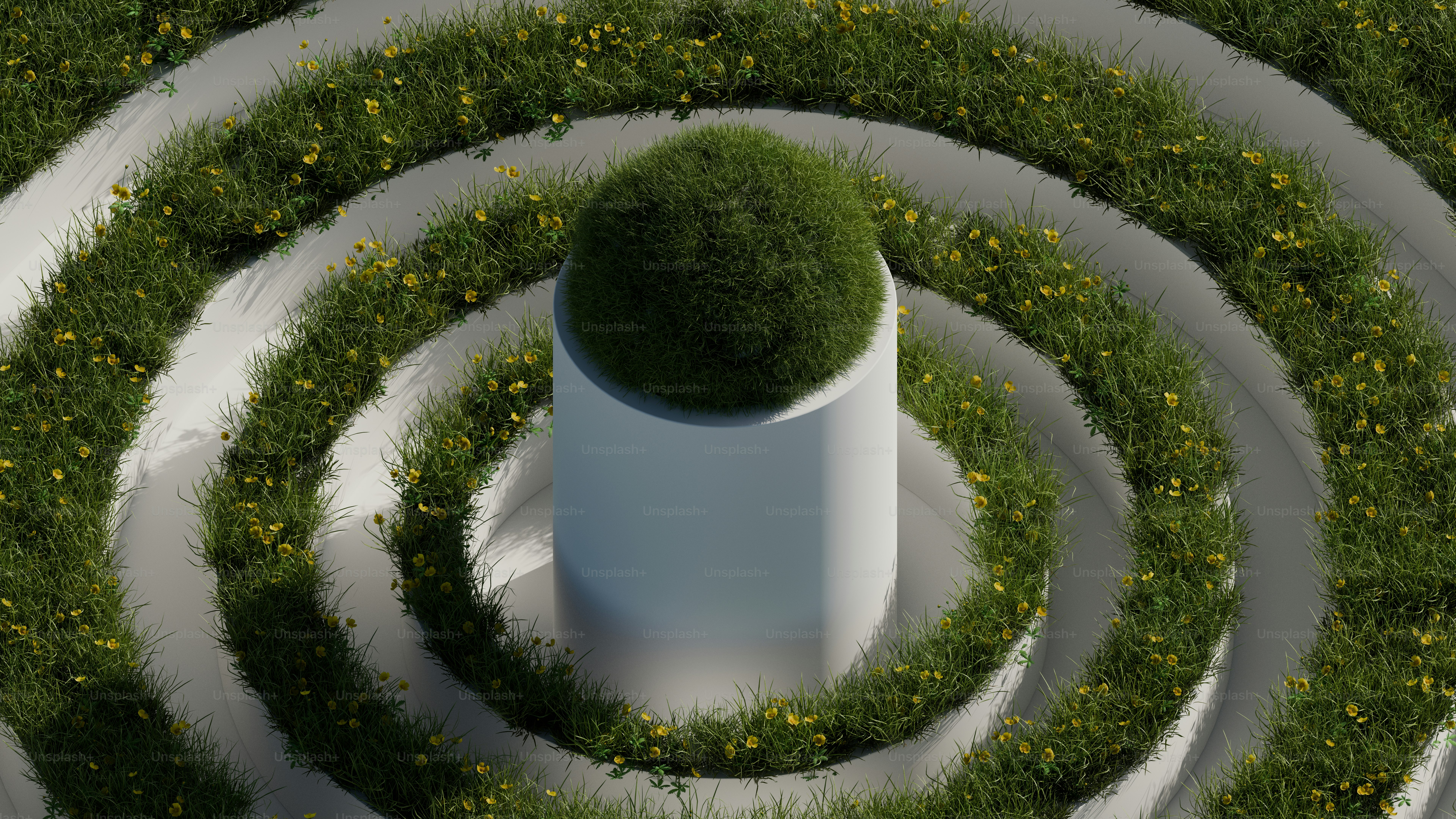 A green ball in the middle of a circular maze