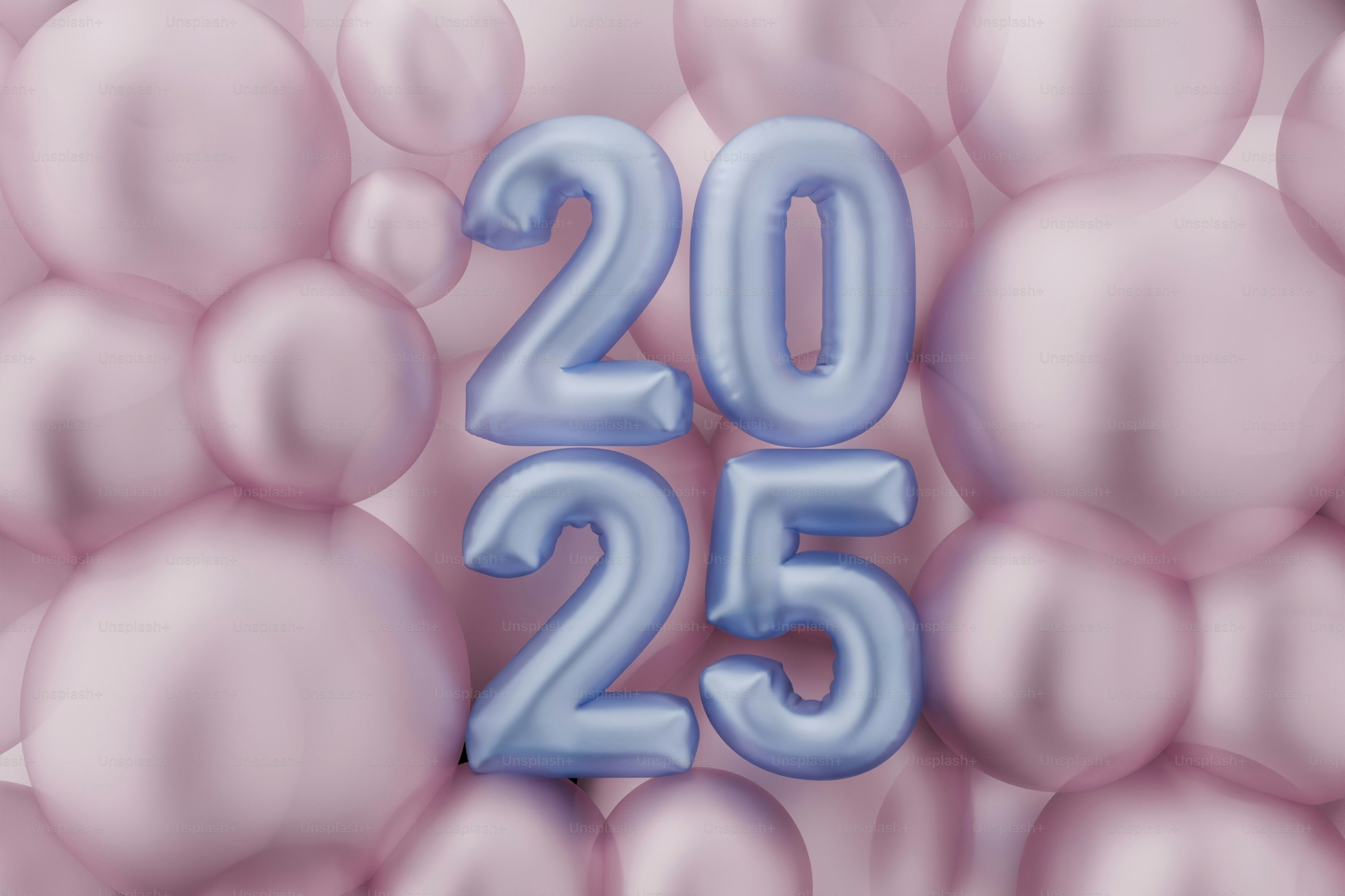 A bunch of balloons that have the number twenty five on them