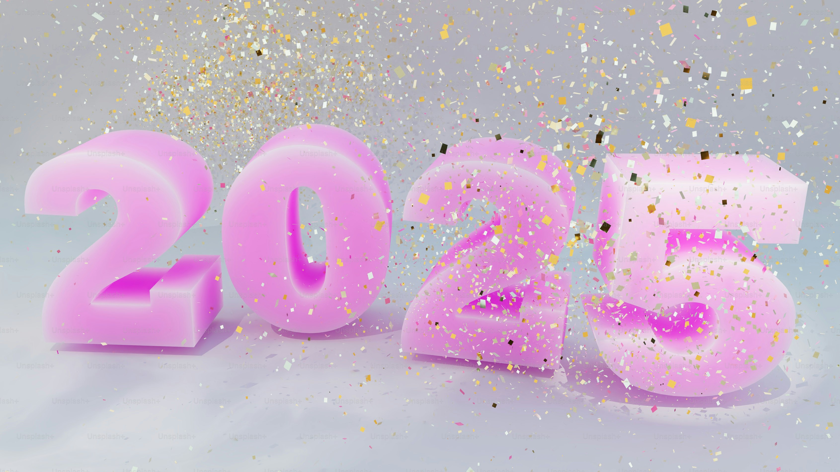 Un chiffre rose qui se trouve à côté de quelques confettis