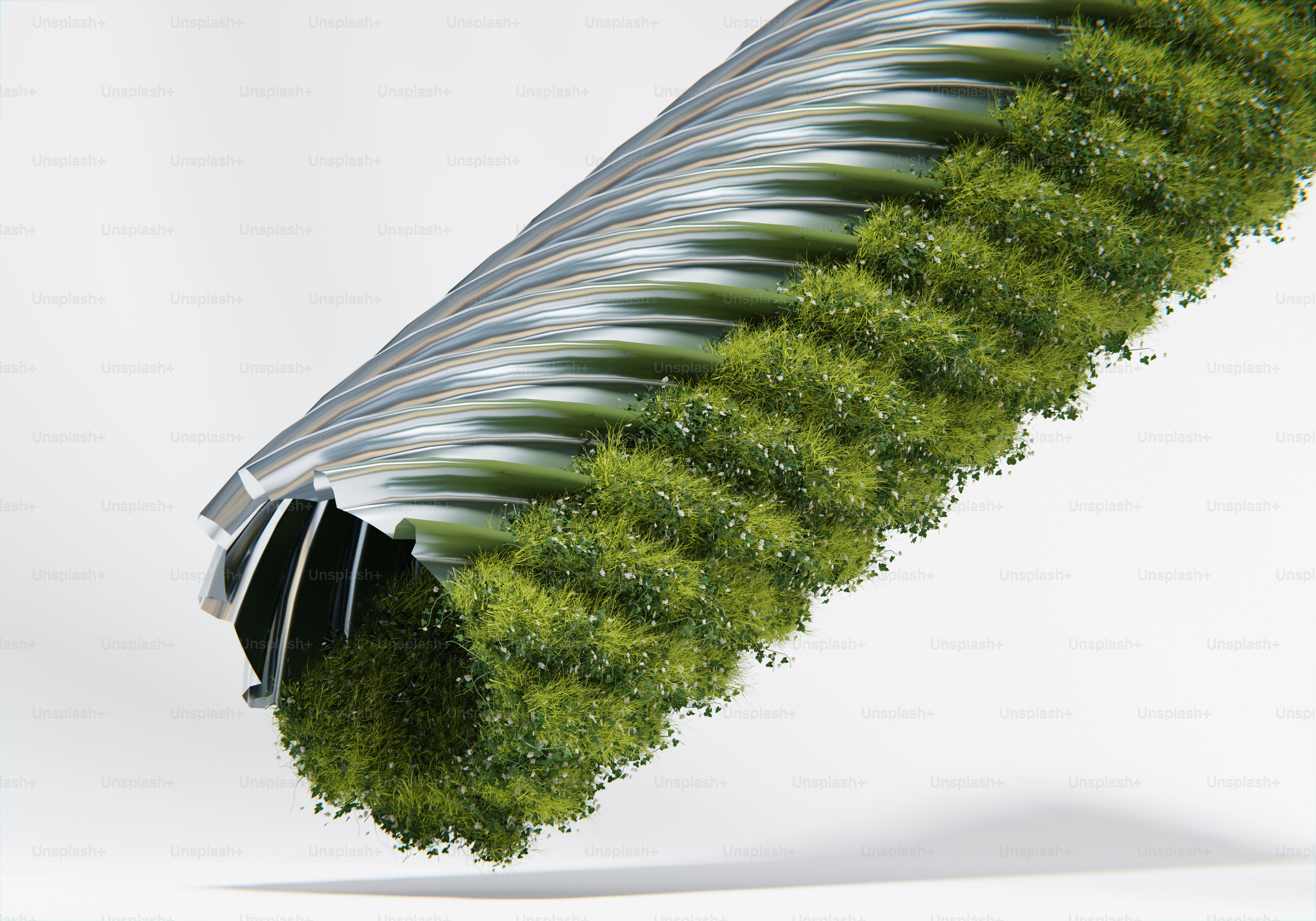 A green object with a curved design on top of it