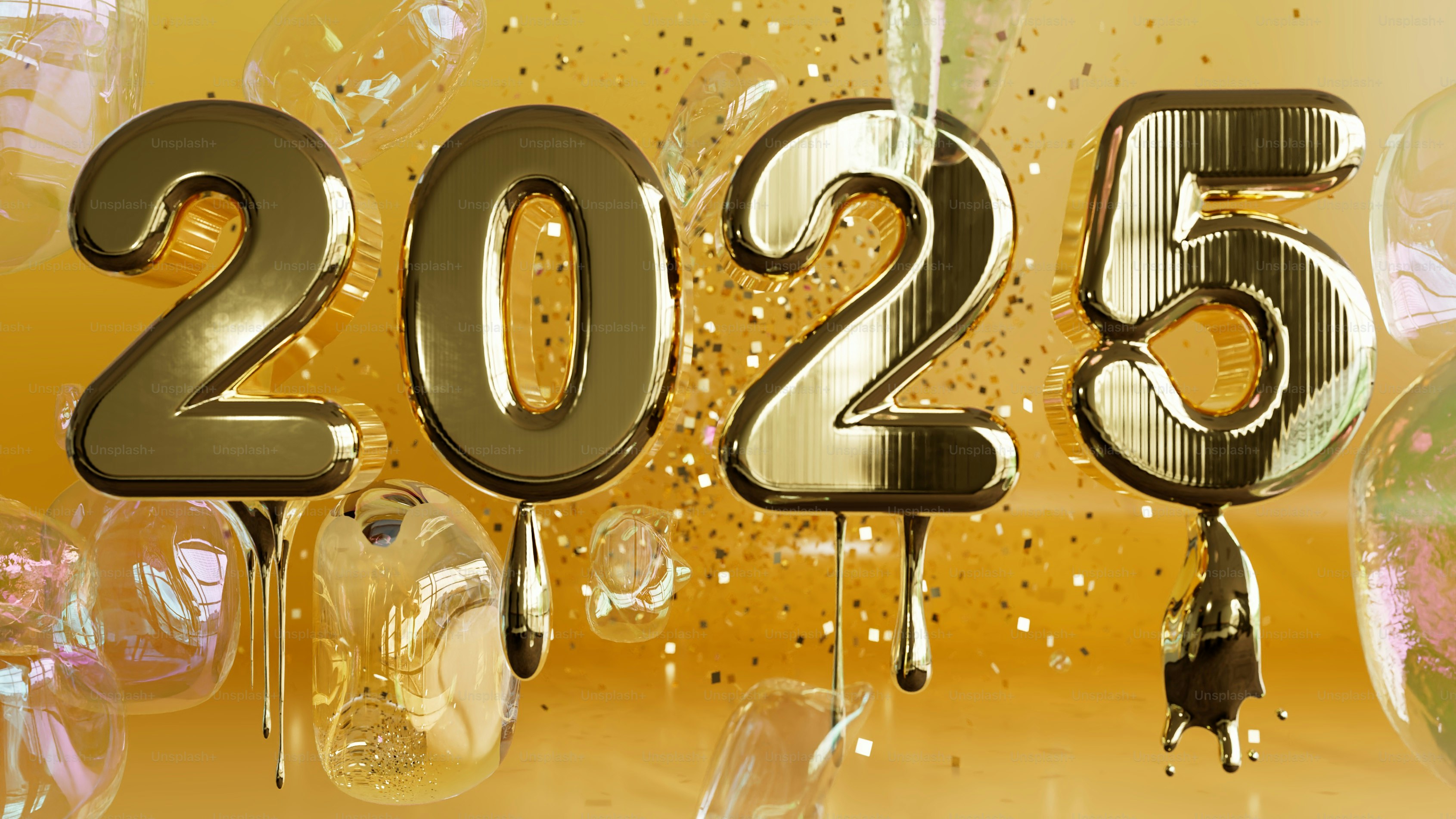 A number of balloons are hanging in the air