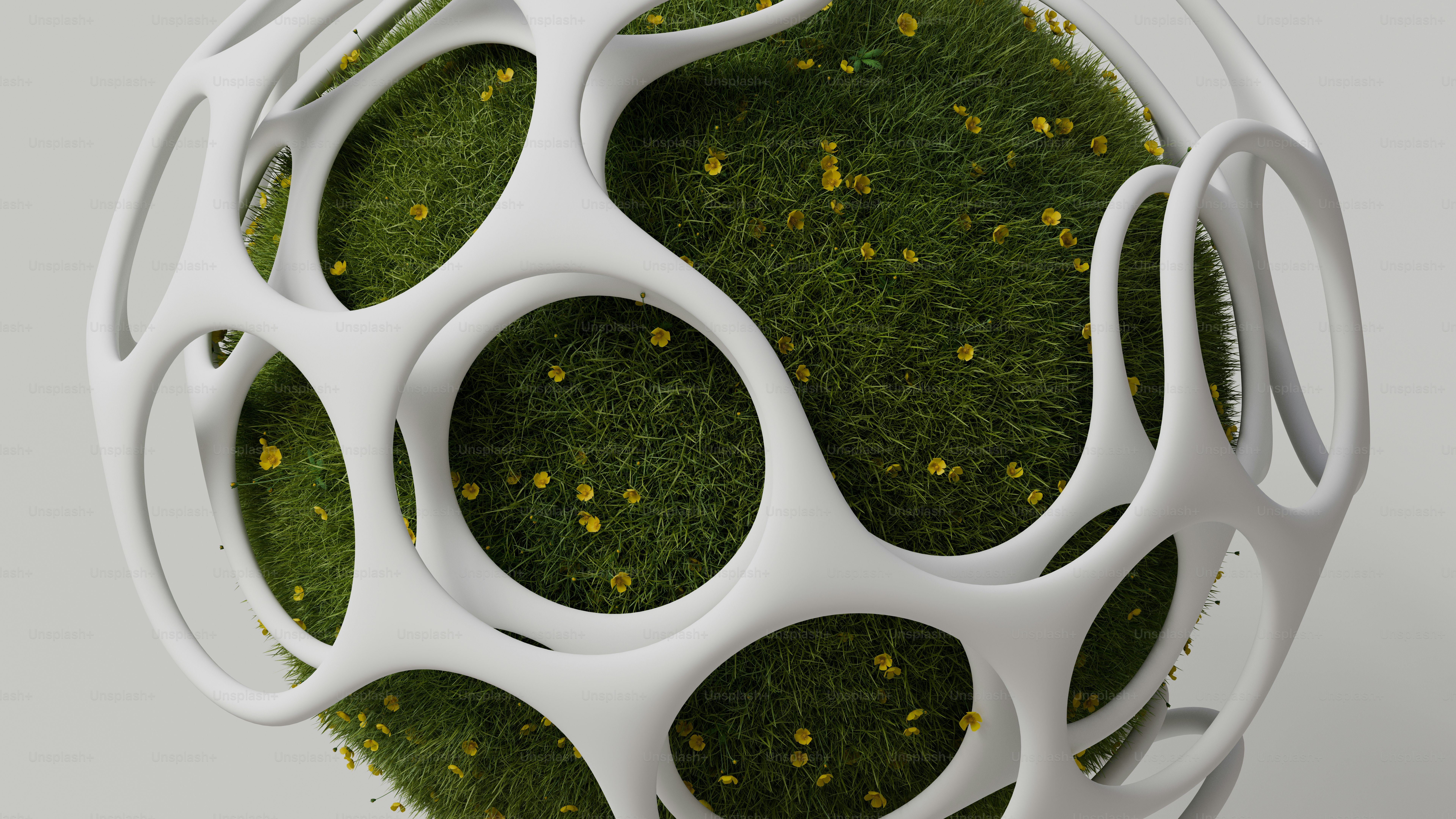 A white object with green grass inside of it