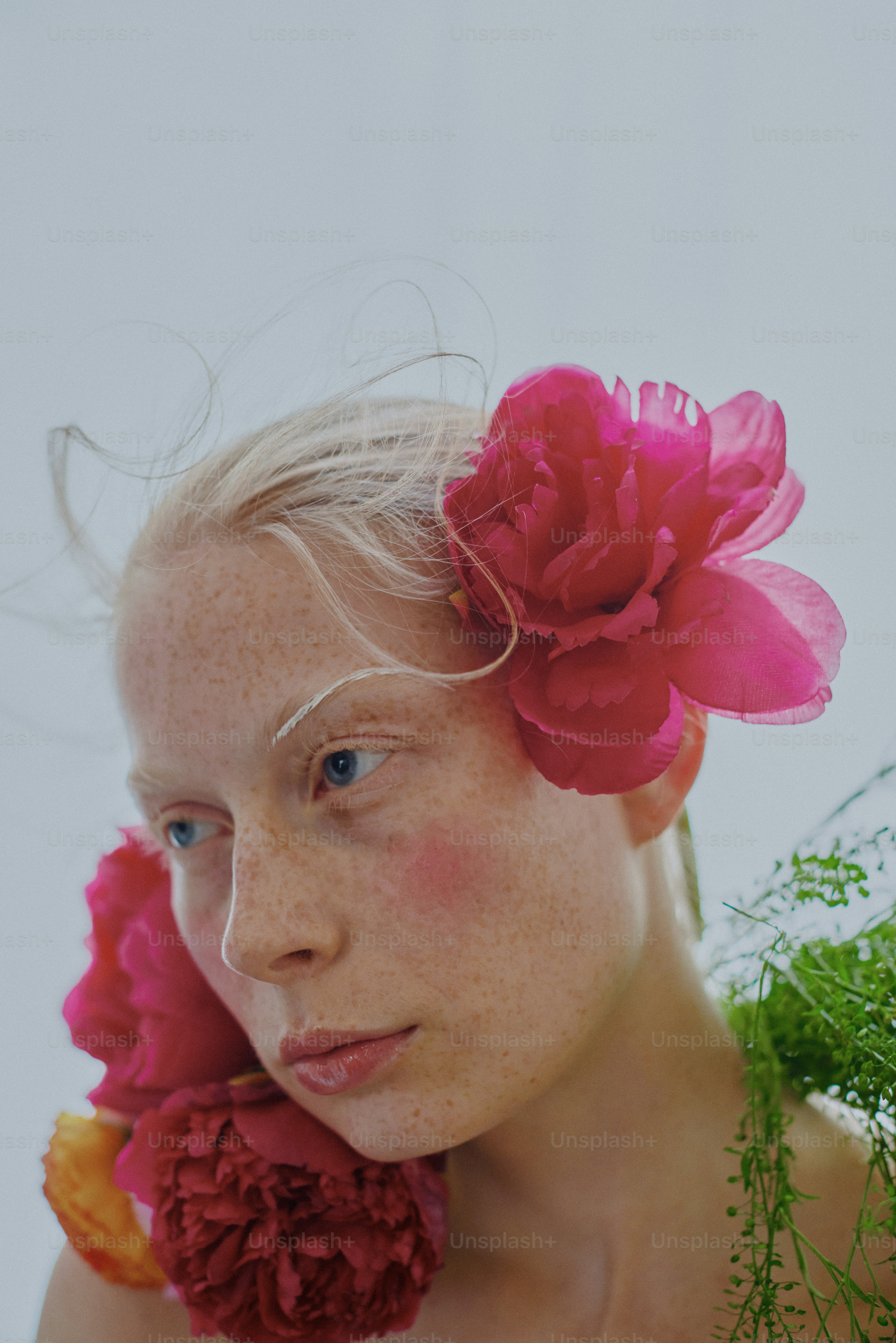 A woman with a flower in her hair
