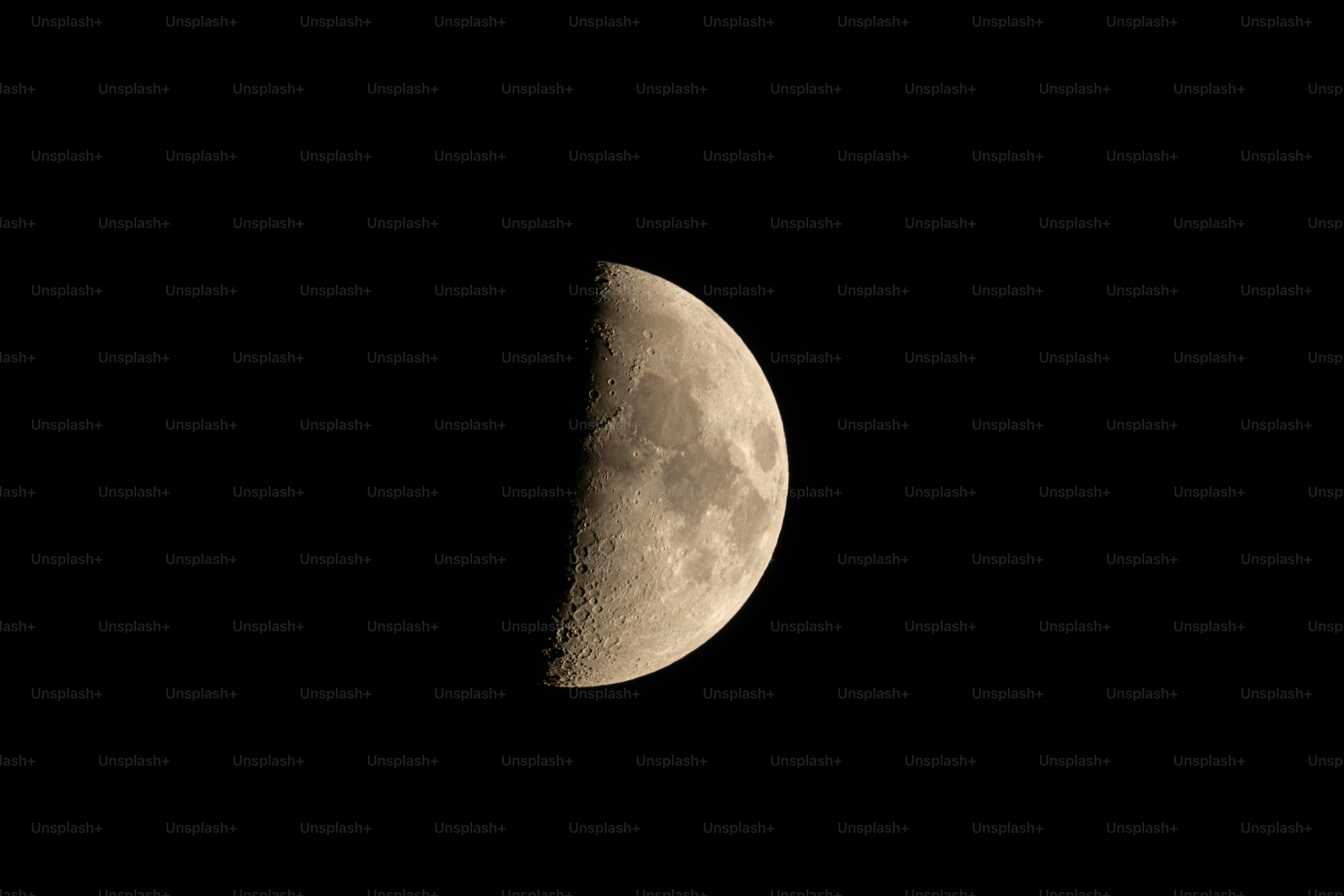 A half moon is seen in the dark sky
