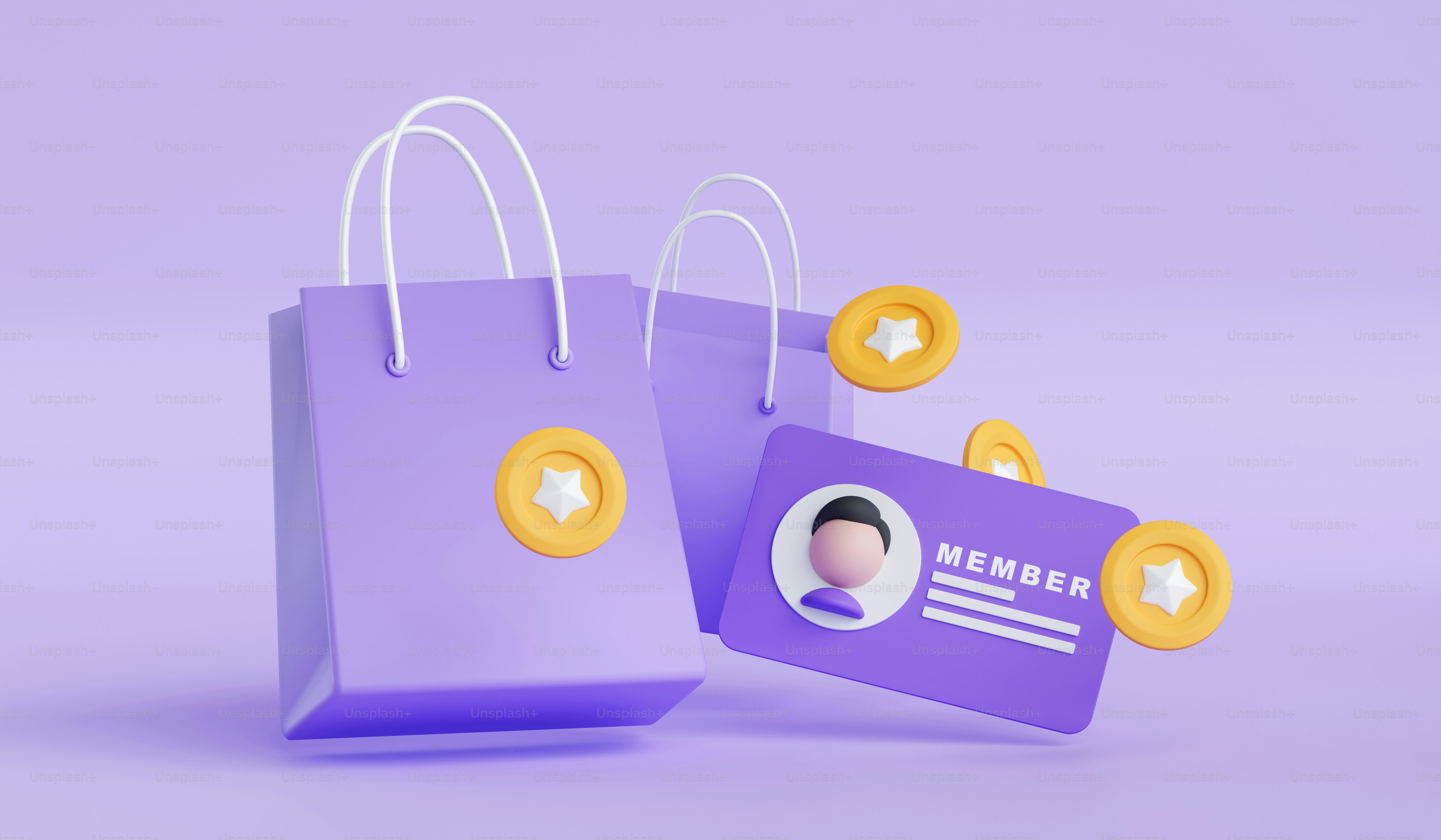 A purple shopping bag with a picture of a person on it