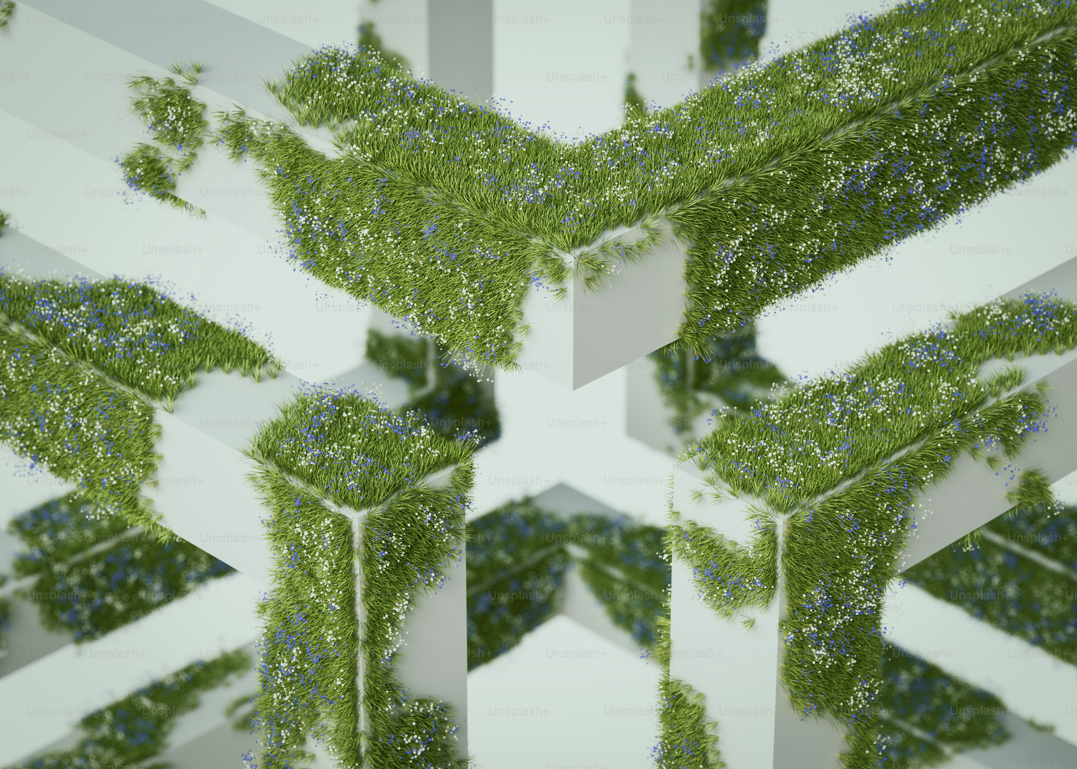 An abstract image of a green plant in the middle of a maze