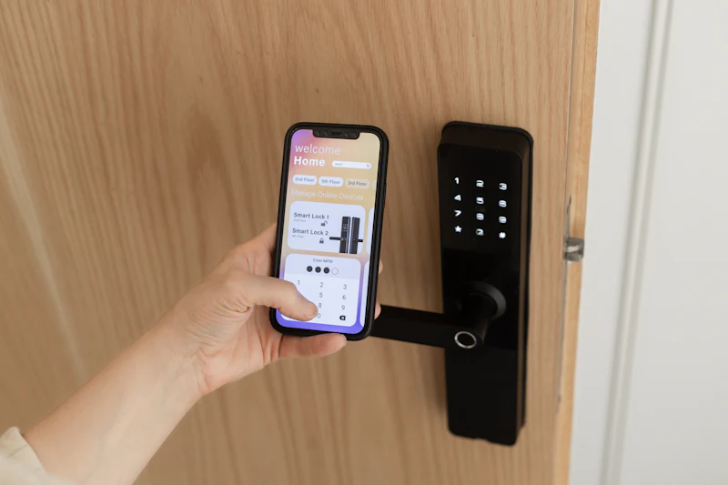 Smartphone unlocking a smart door lock with passkey