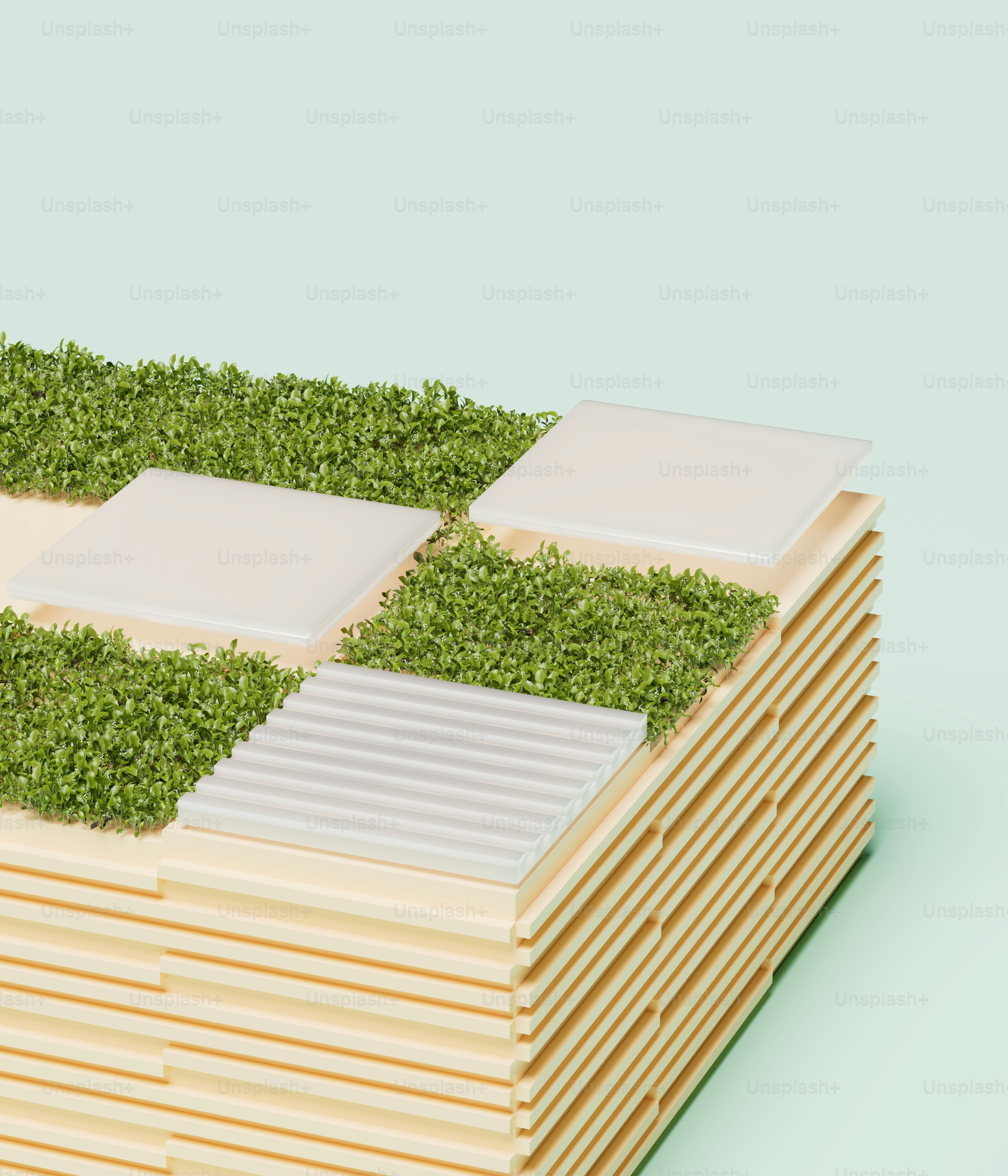 A wooden structure with grass growing on top of it