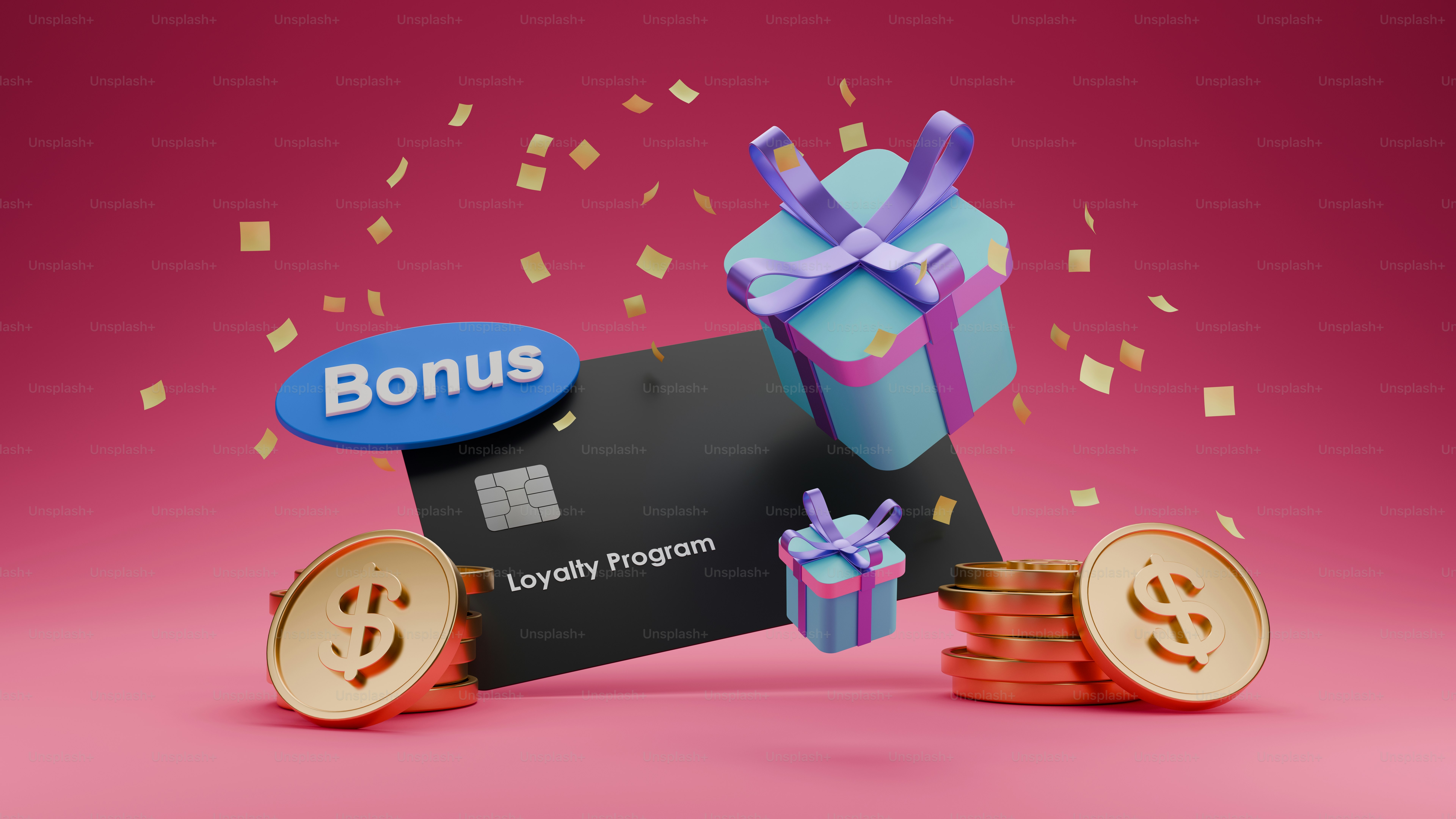 A gift card with a gift box on top of it