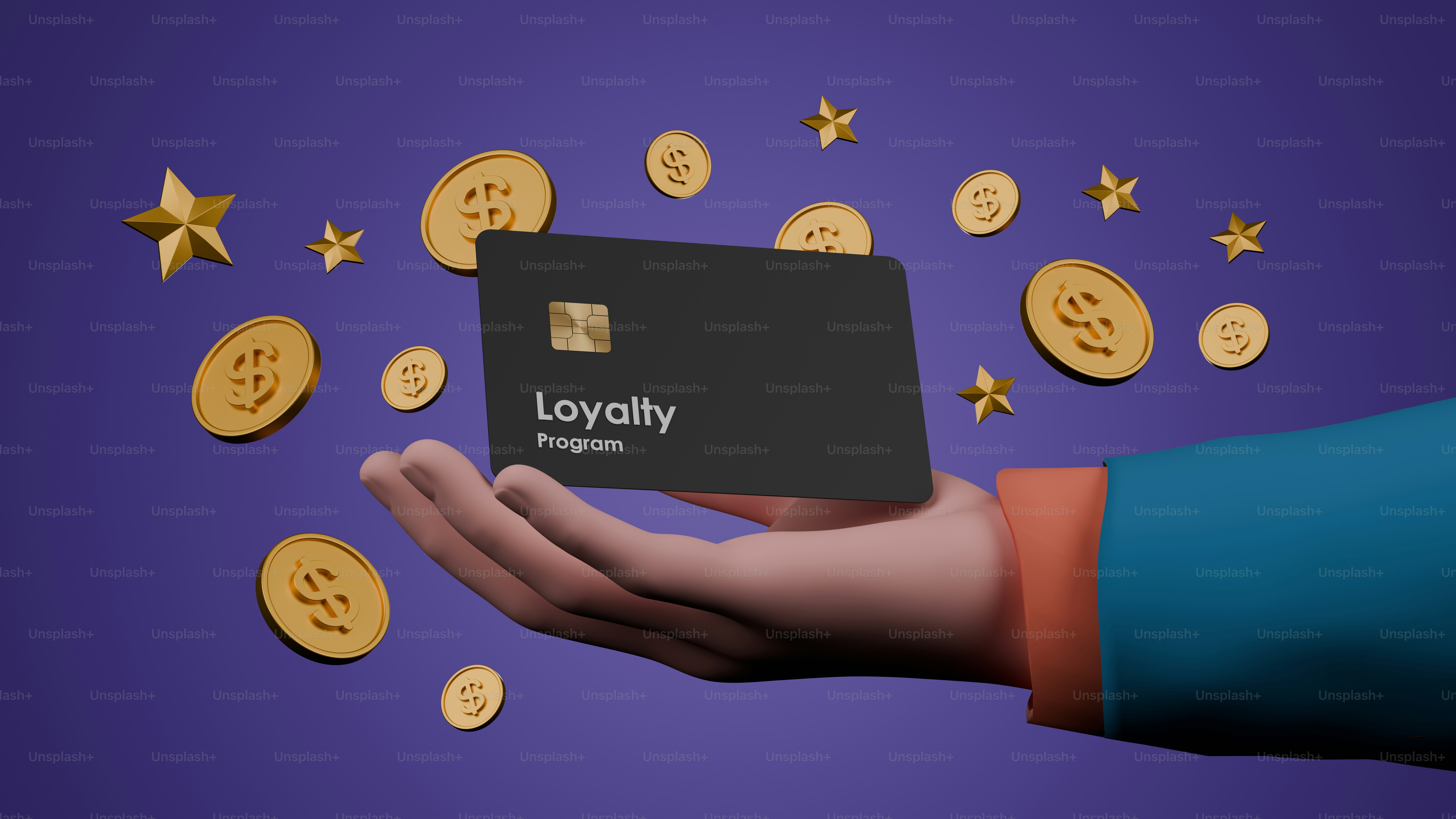 A hand holding a credit card with gold stars coming out of it