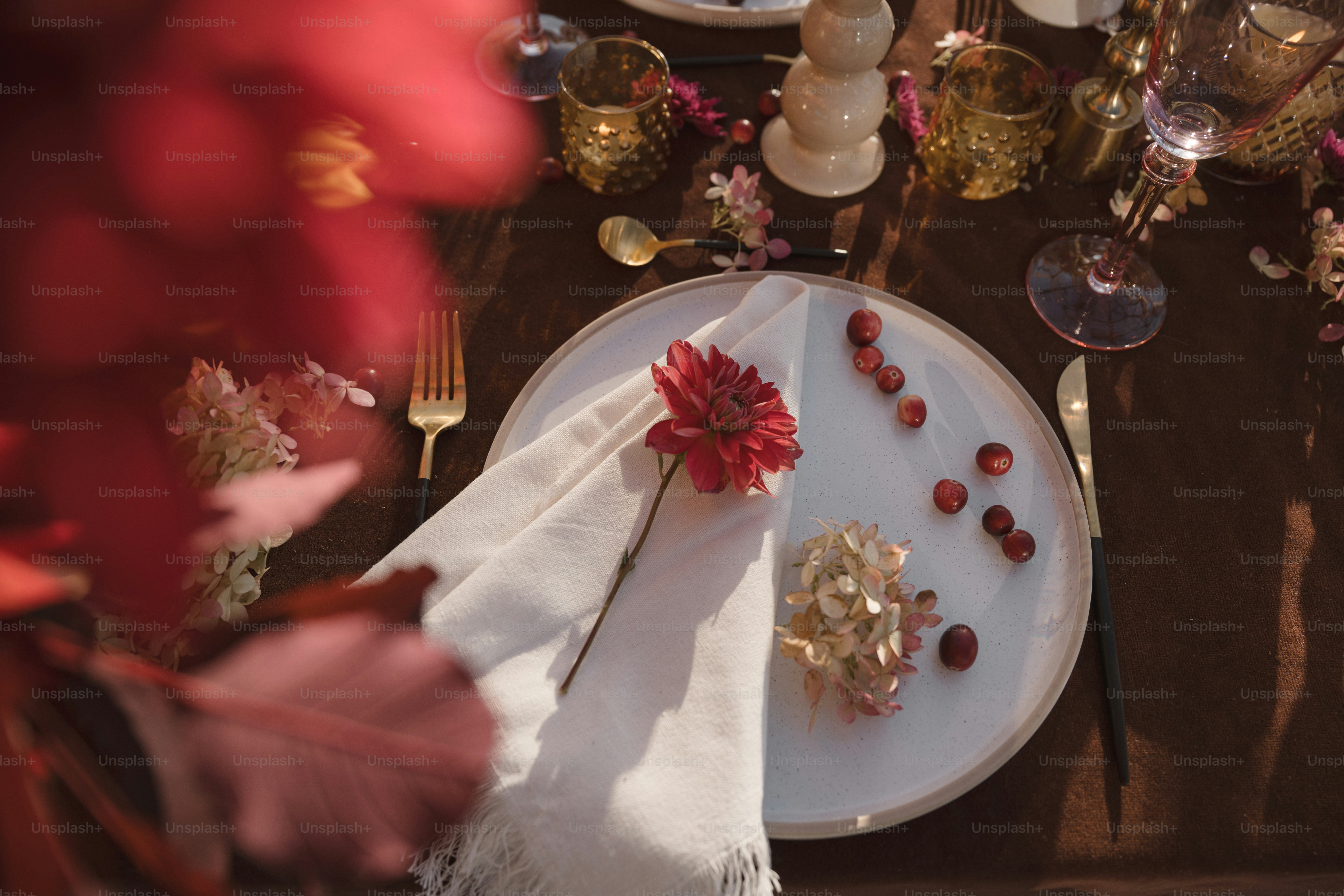 A table is set with plates and silverware