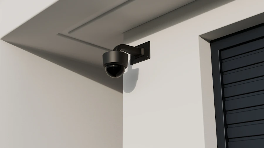 Telecamera IP di sorveglianza montata su parete esterna