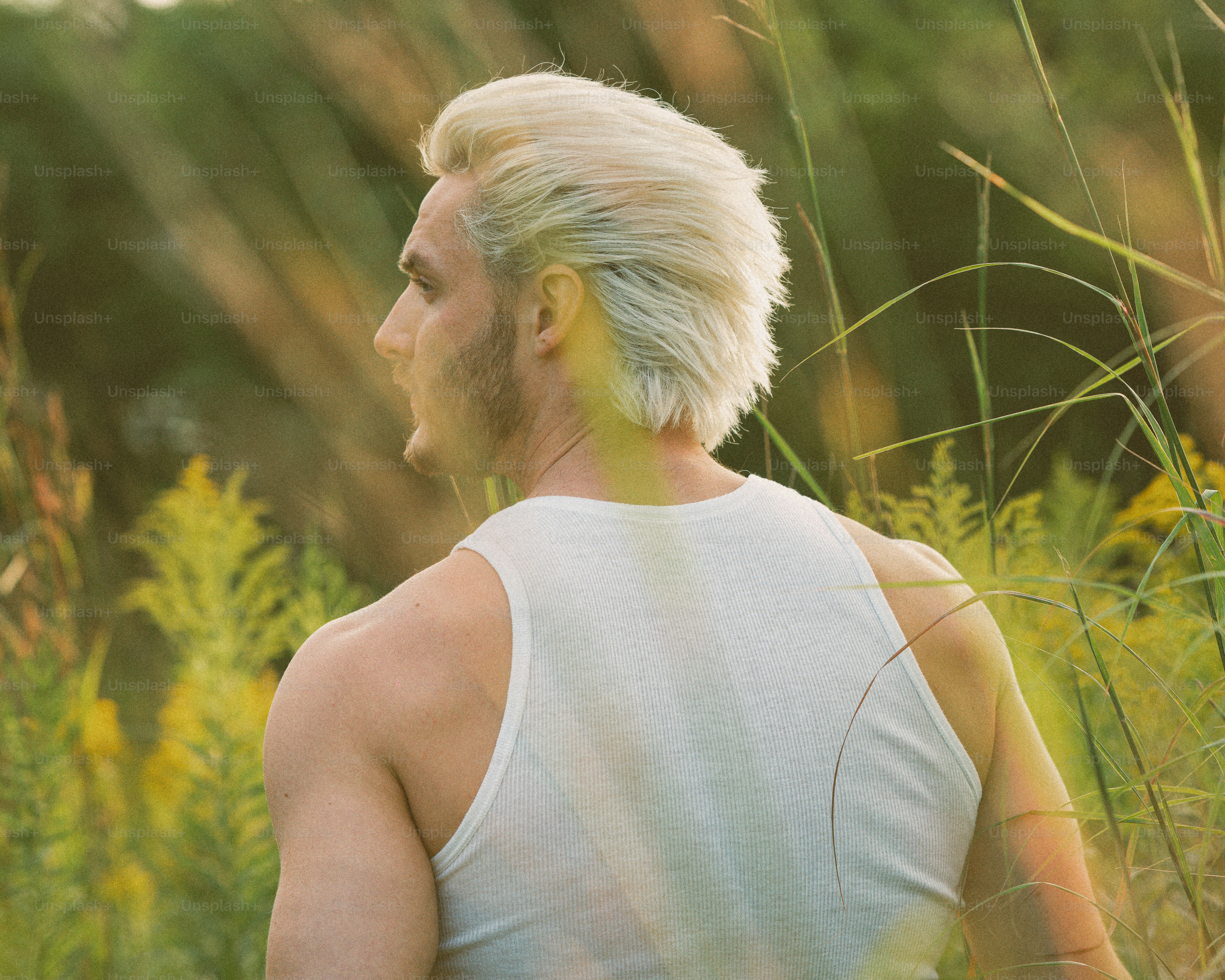 A man standing in a field of tall grass