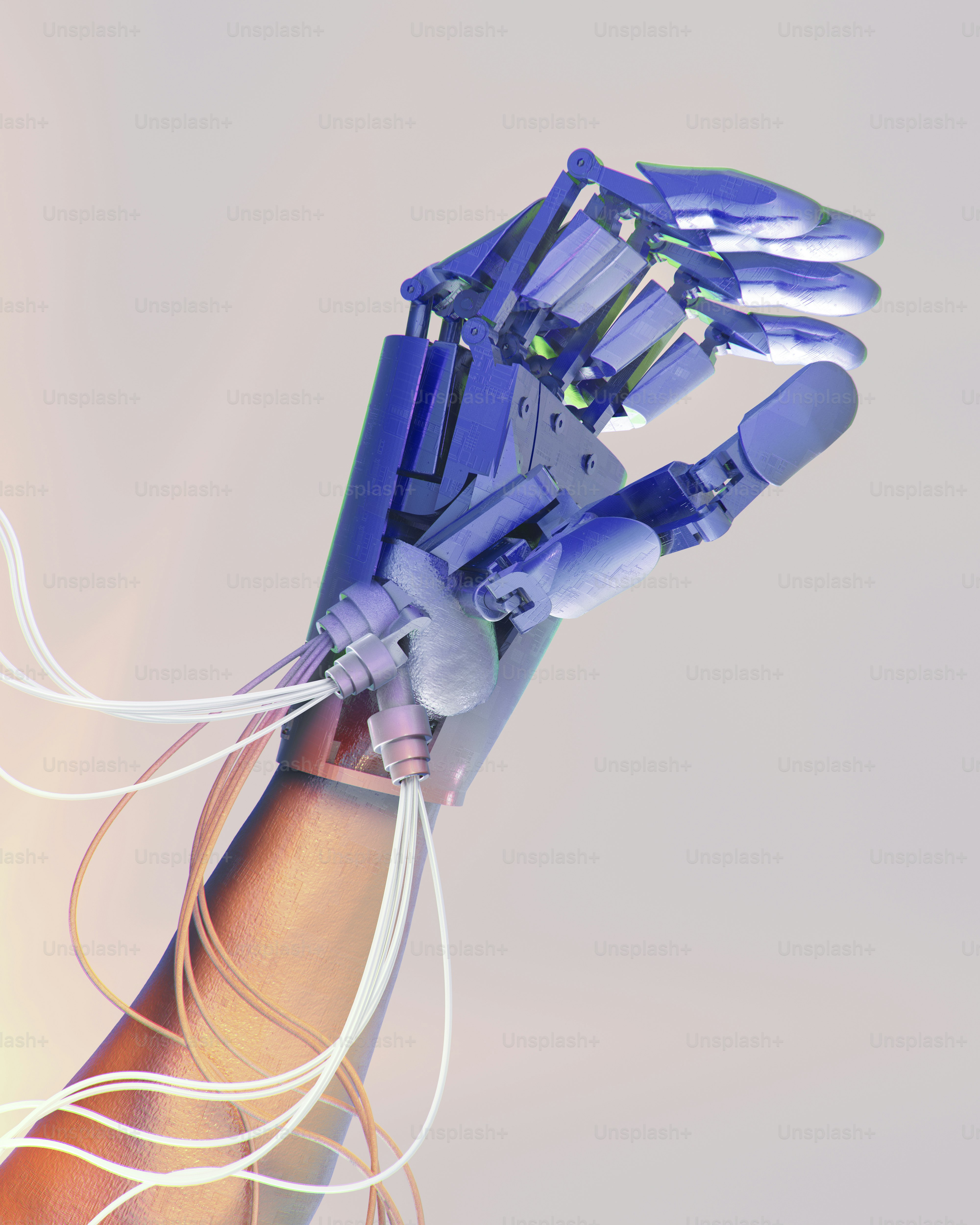 A robotic hand with wires attached to it