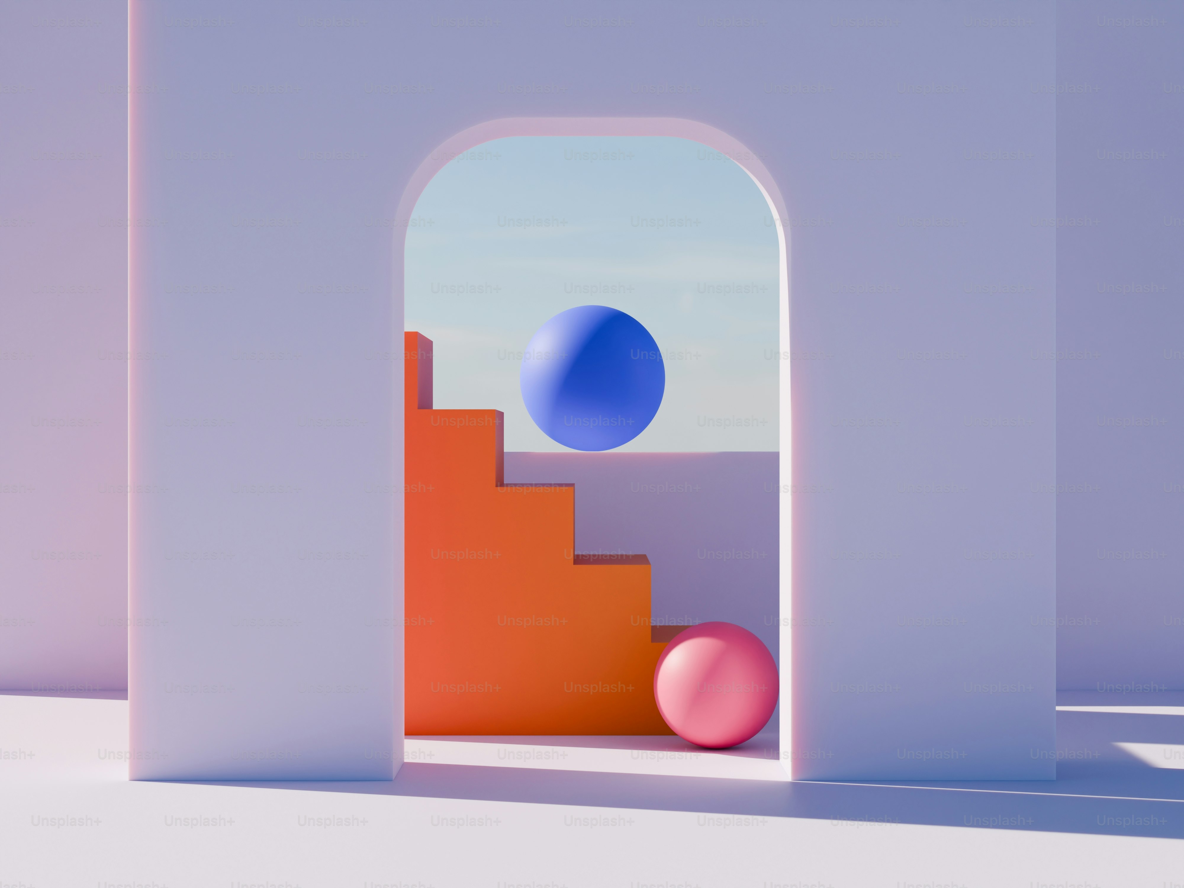 Un edificio bianco con una palla blu al centro