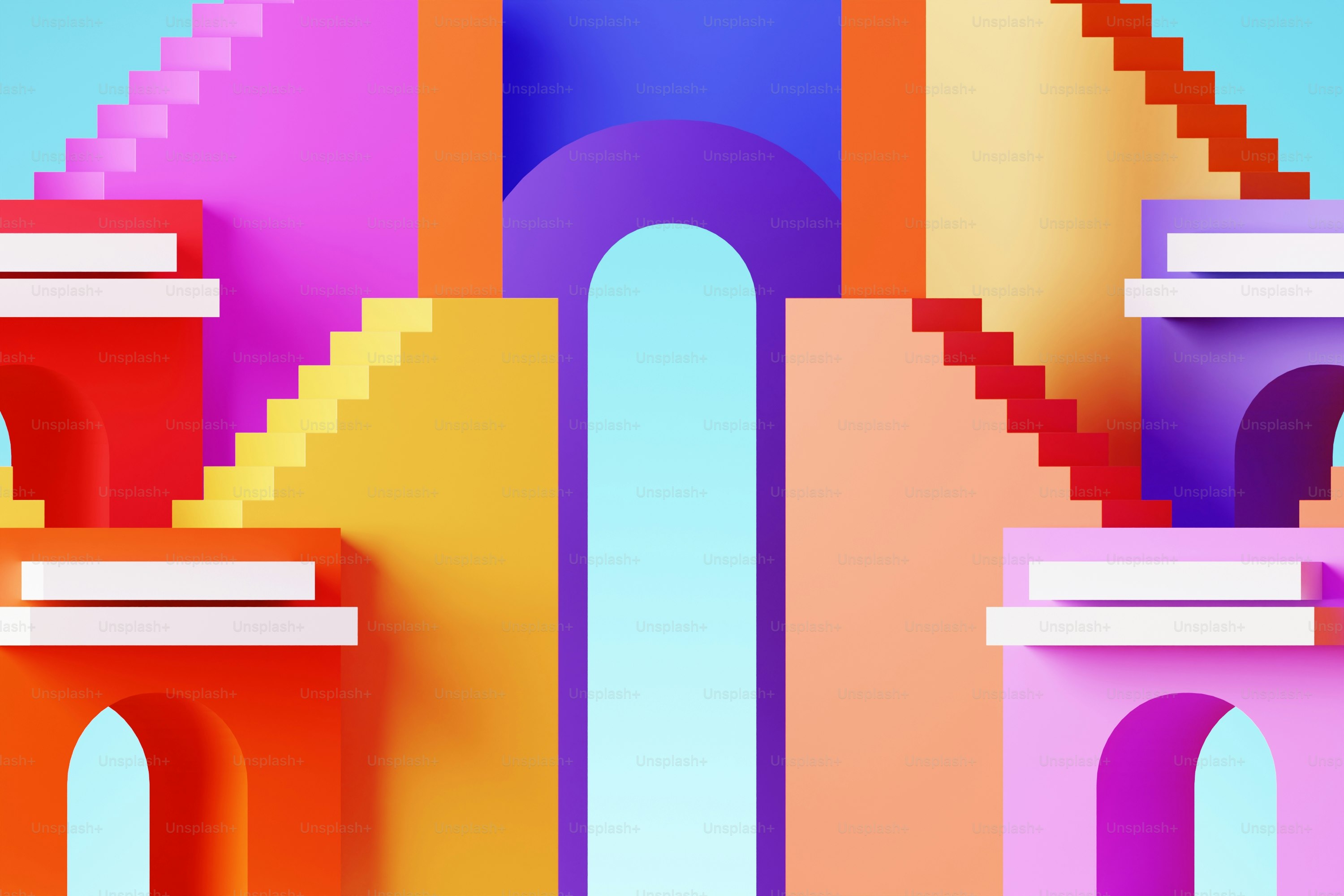 Ein Bild eines bunten Gebäudes mit Treppe