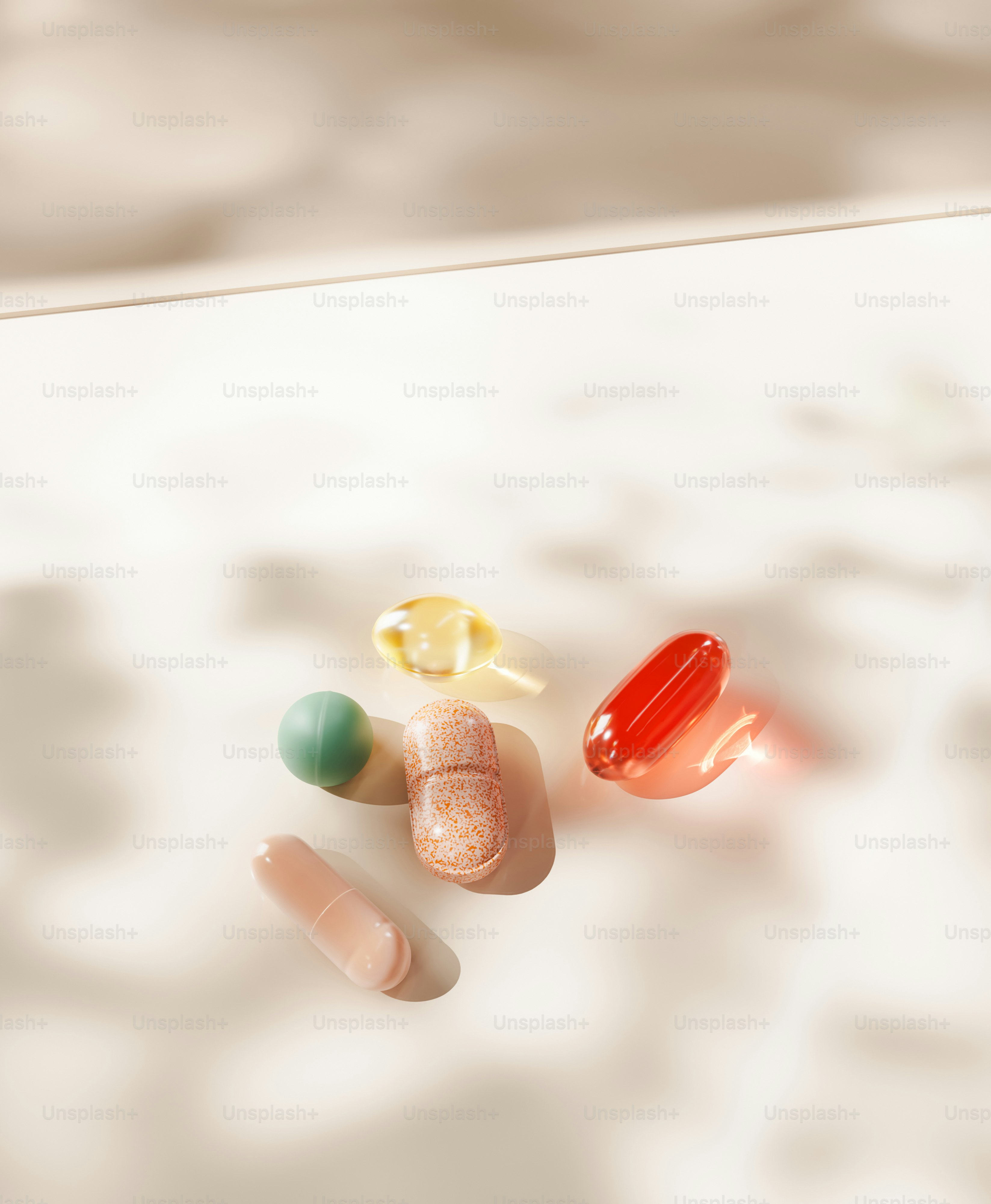 A group of pills sitting on top of a table