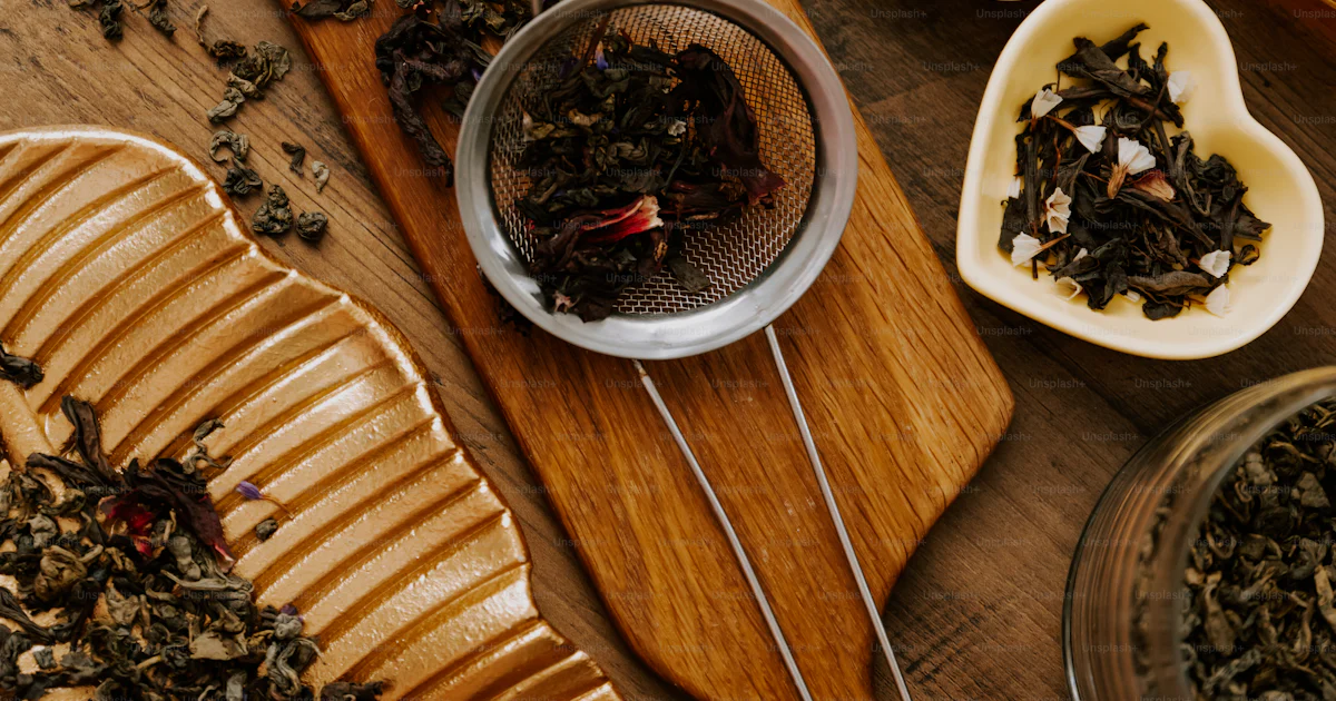 Several Tea A wooden table topped with lots of different types of tea photo – Tea ...