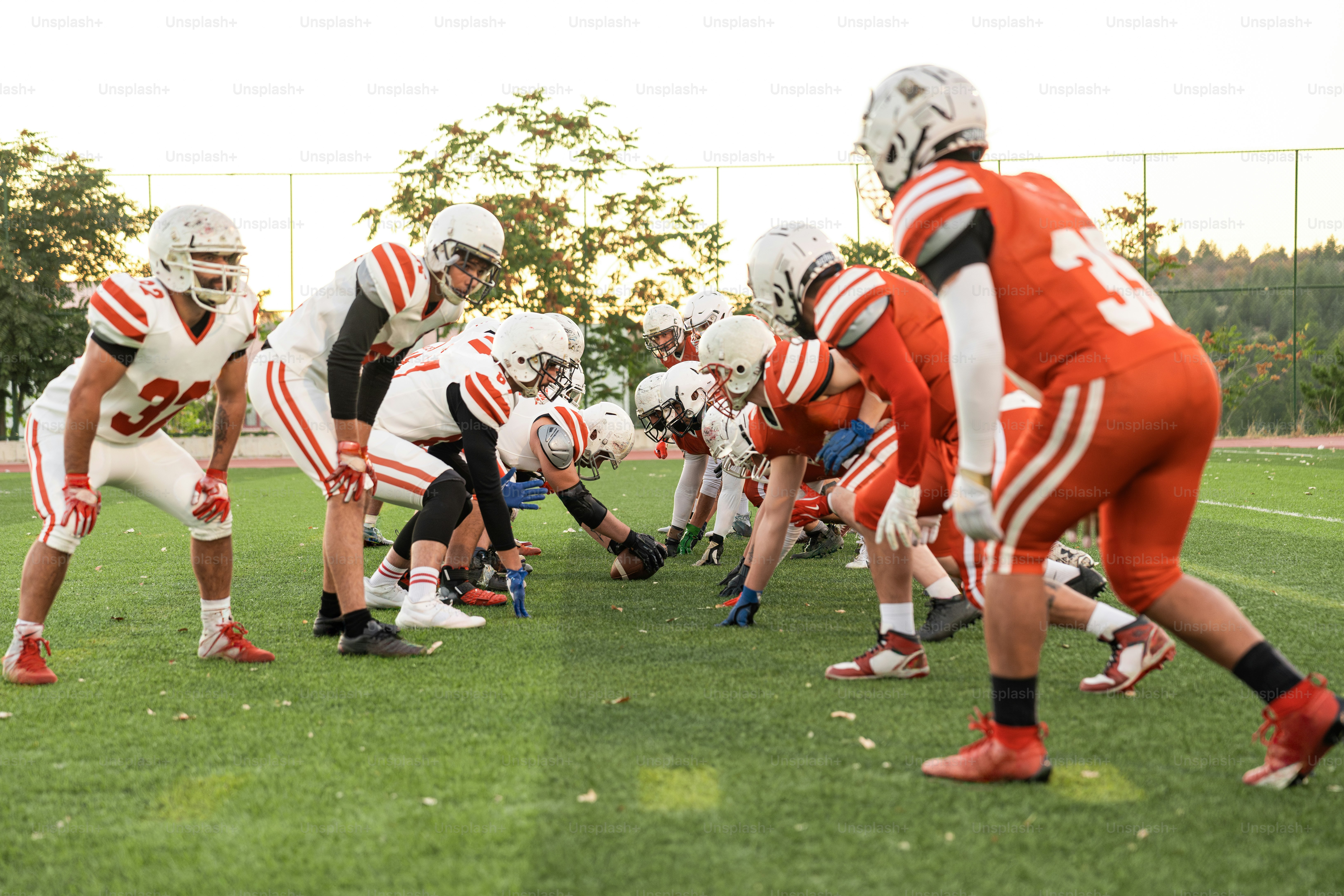 A group of young men playing a game of football