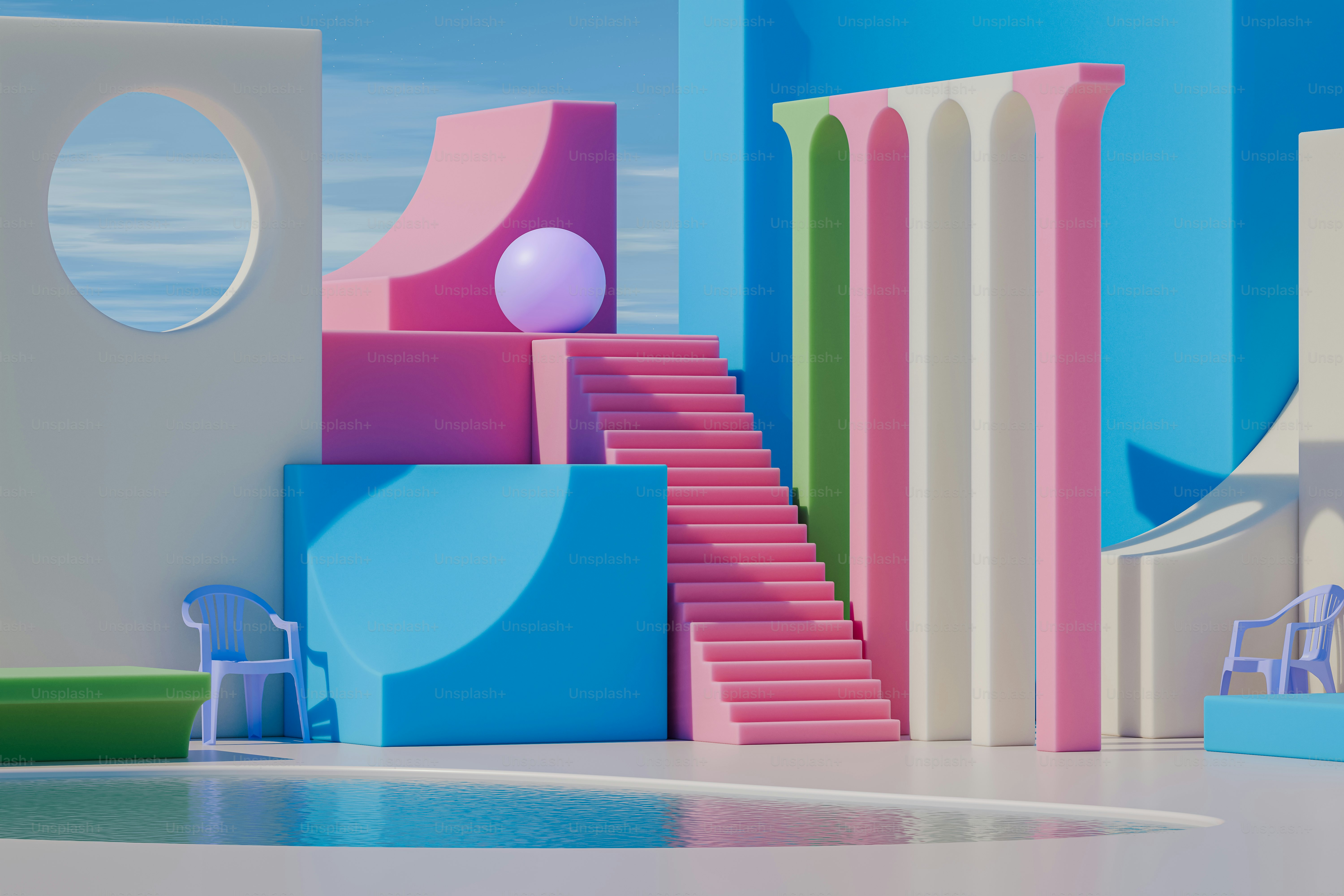 A room filled with lots of different colored furniture