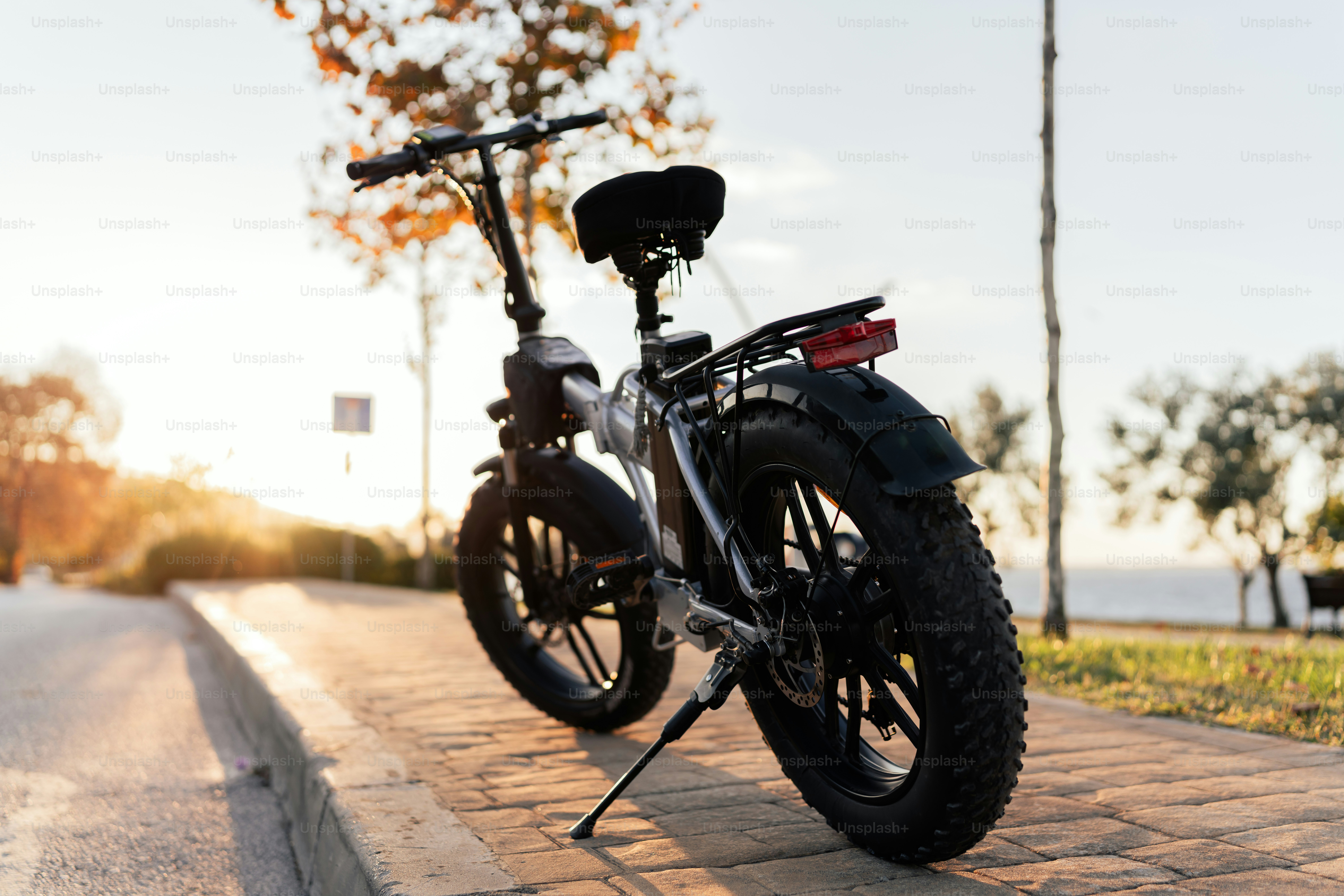 A motorcycle parked on the side of the road