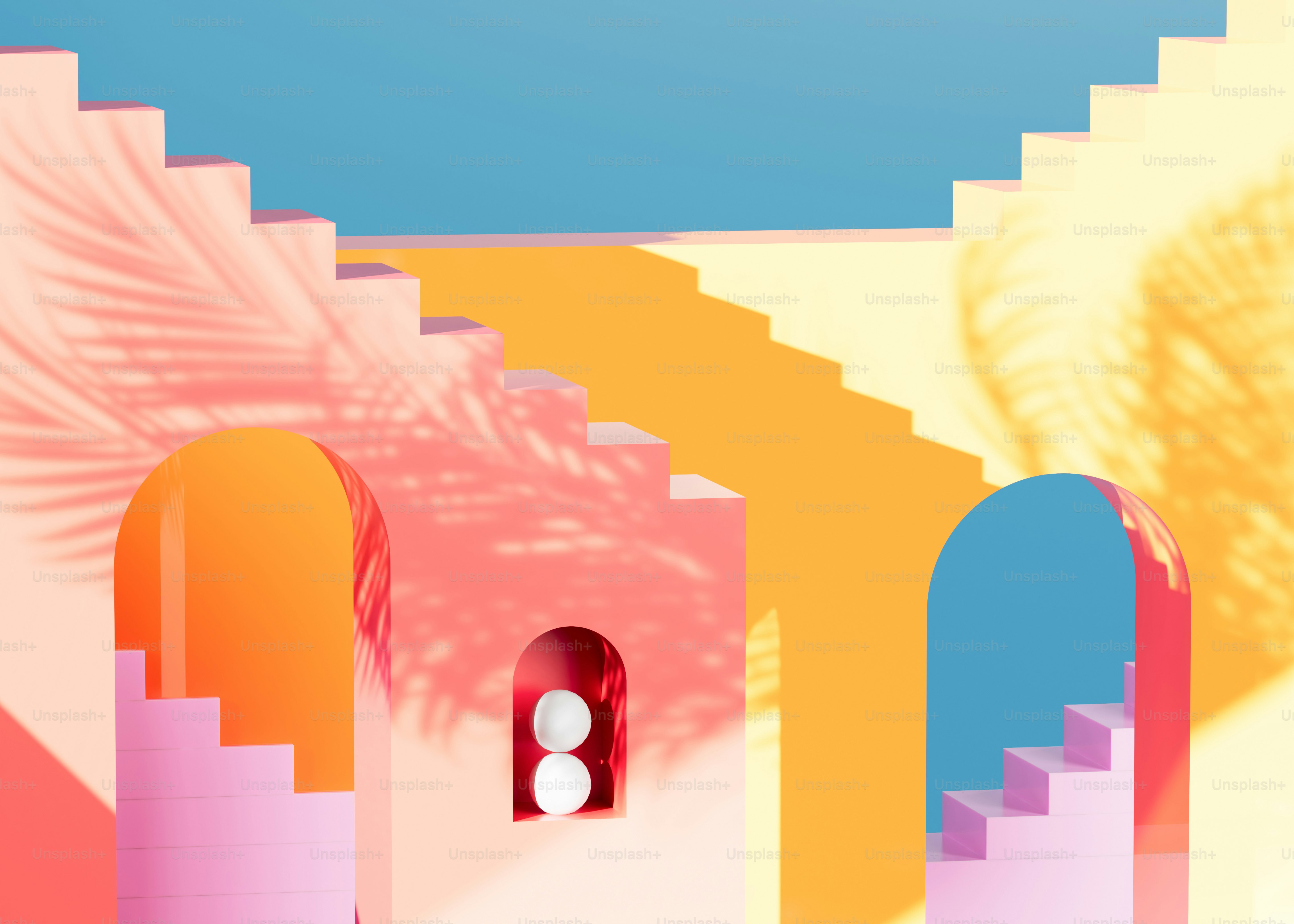 A picture of a building with a palm tree in the background