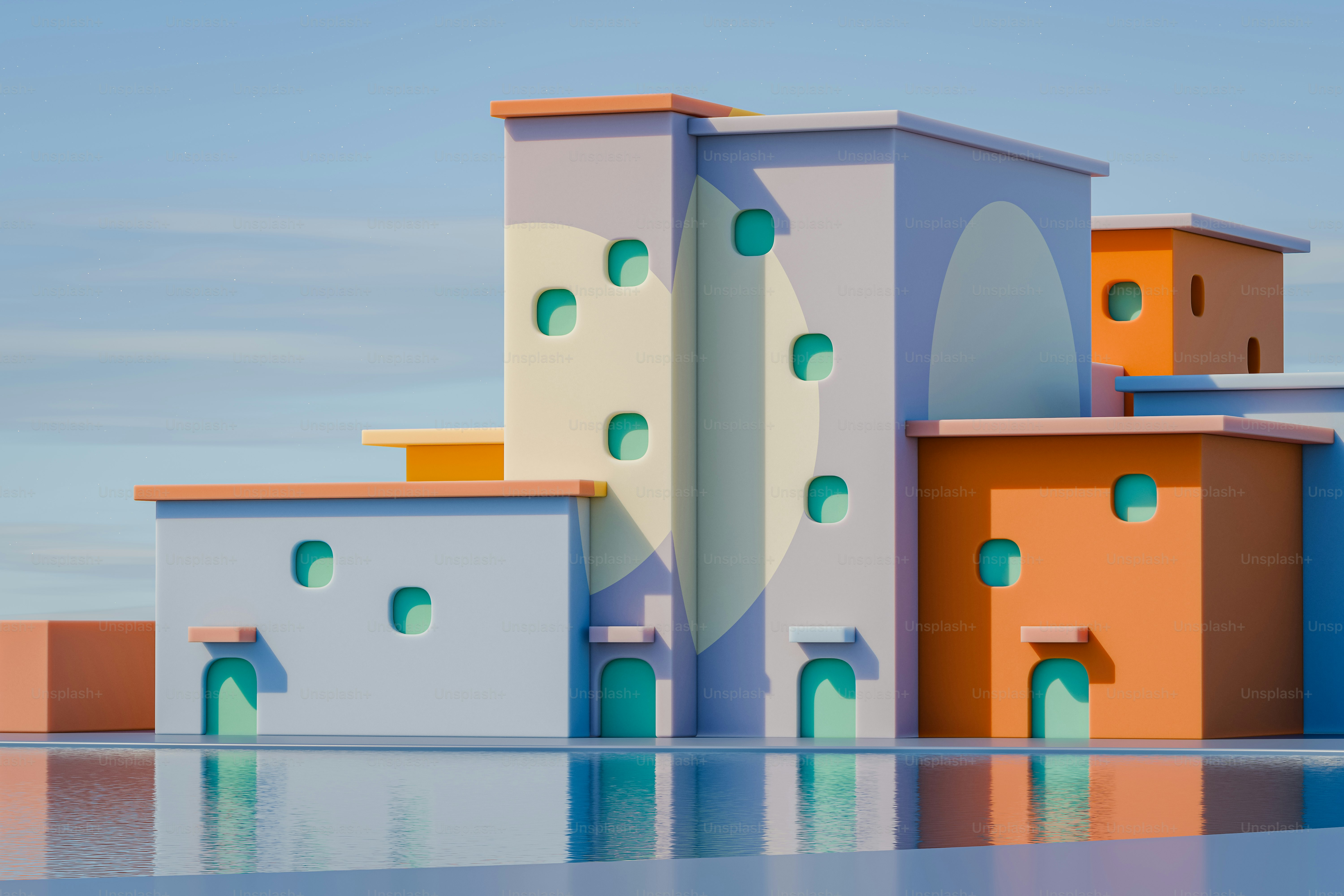 A group of brightly colored buildings sitting next to each other photo ...