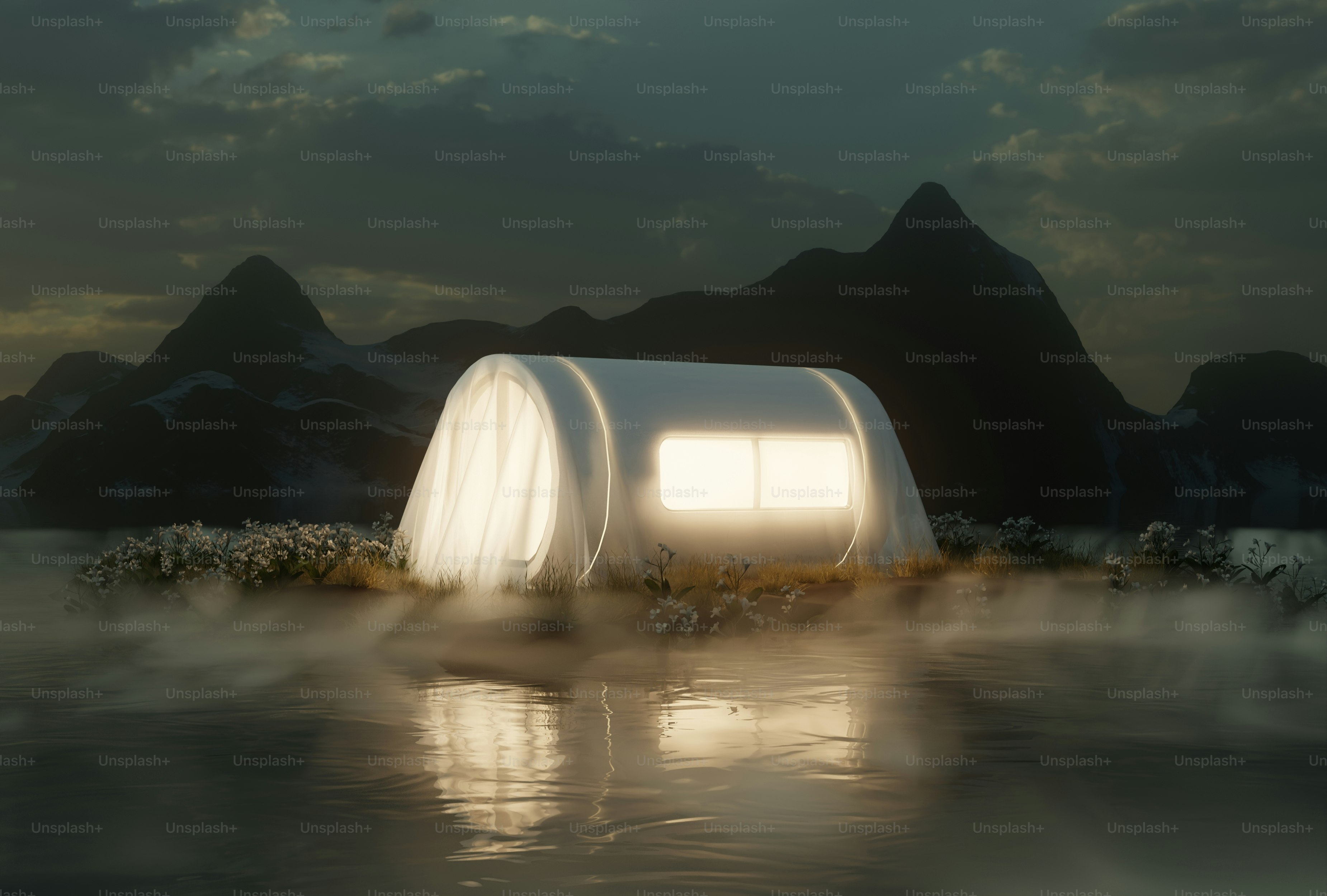 Un gran objeto blanco que flota sobre un cuerpo de agua