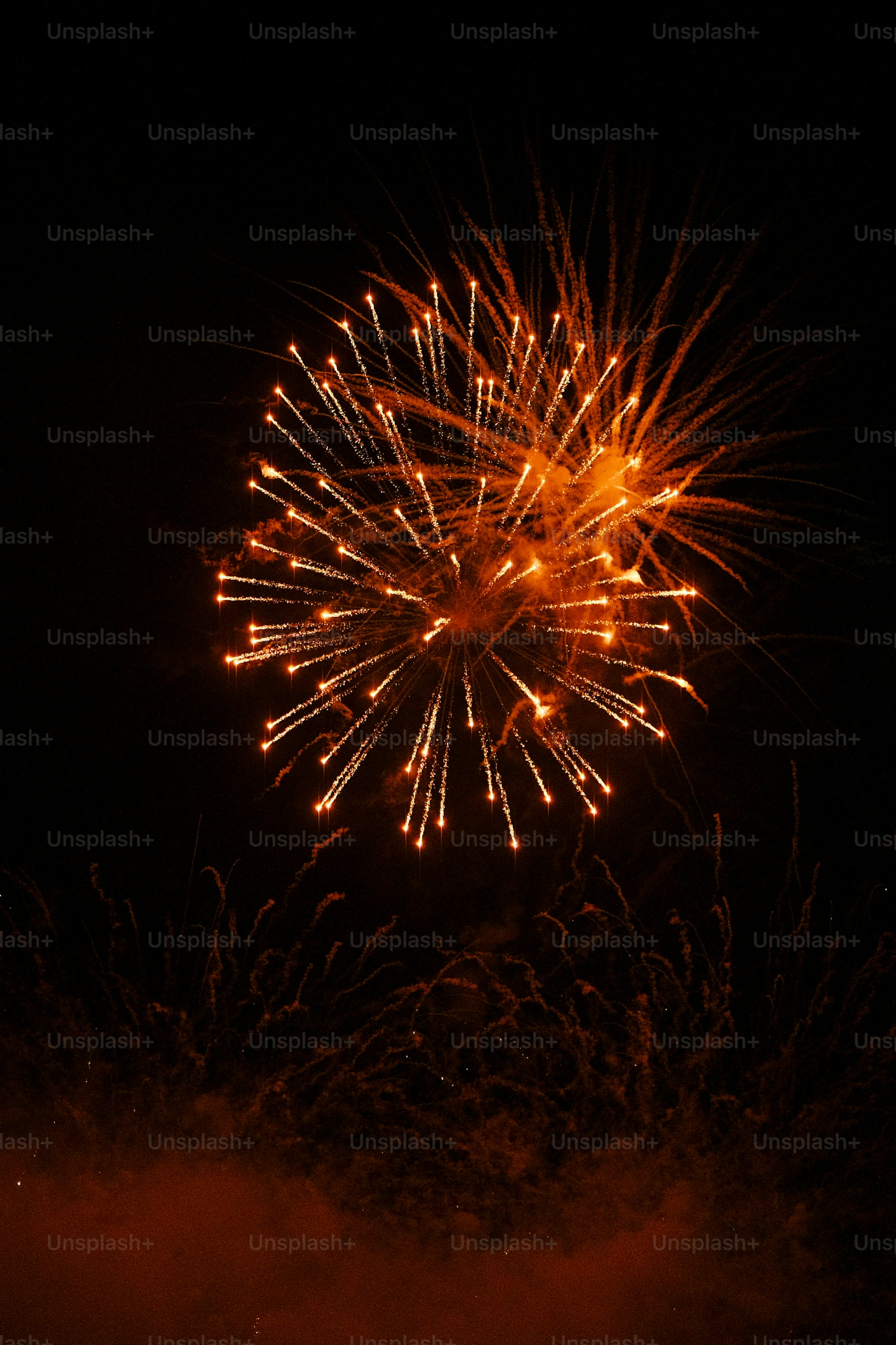 A large fireworks is lit up in the night sky