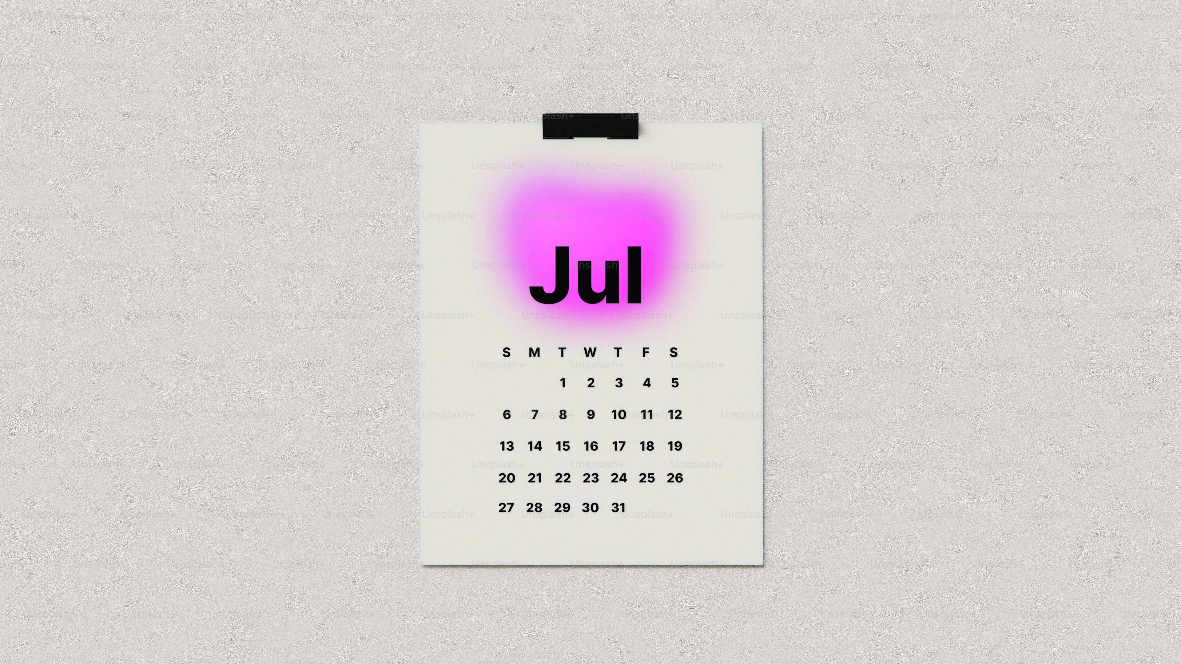 A calendar with the word july on it