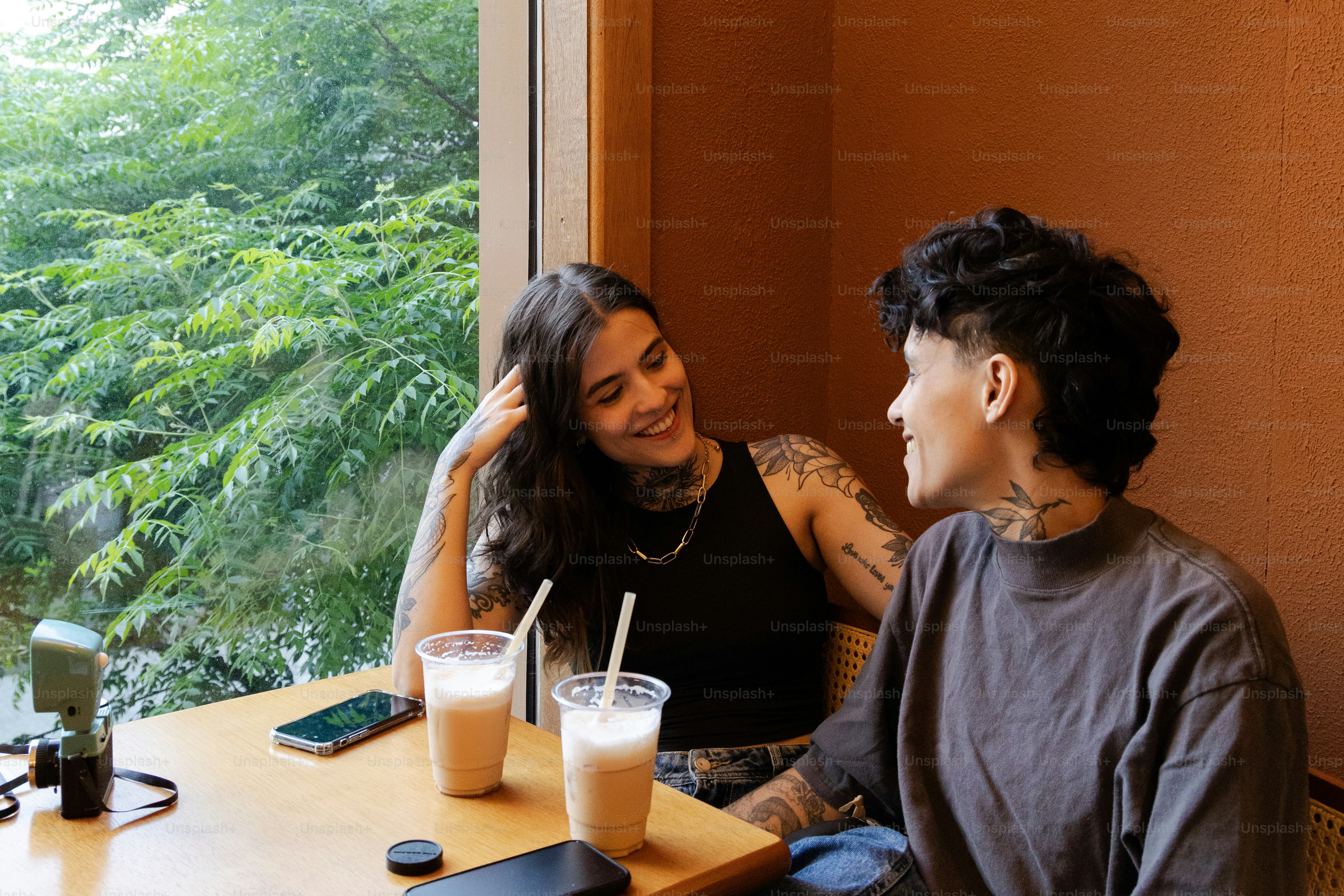 A man and a woman sitting at a table