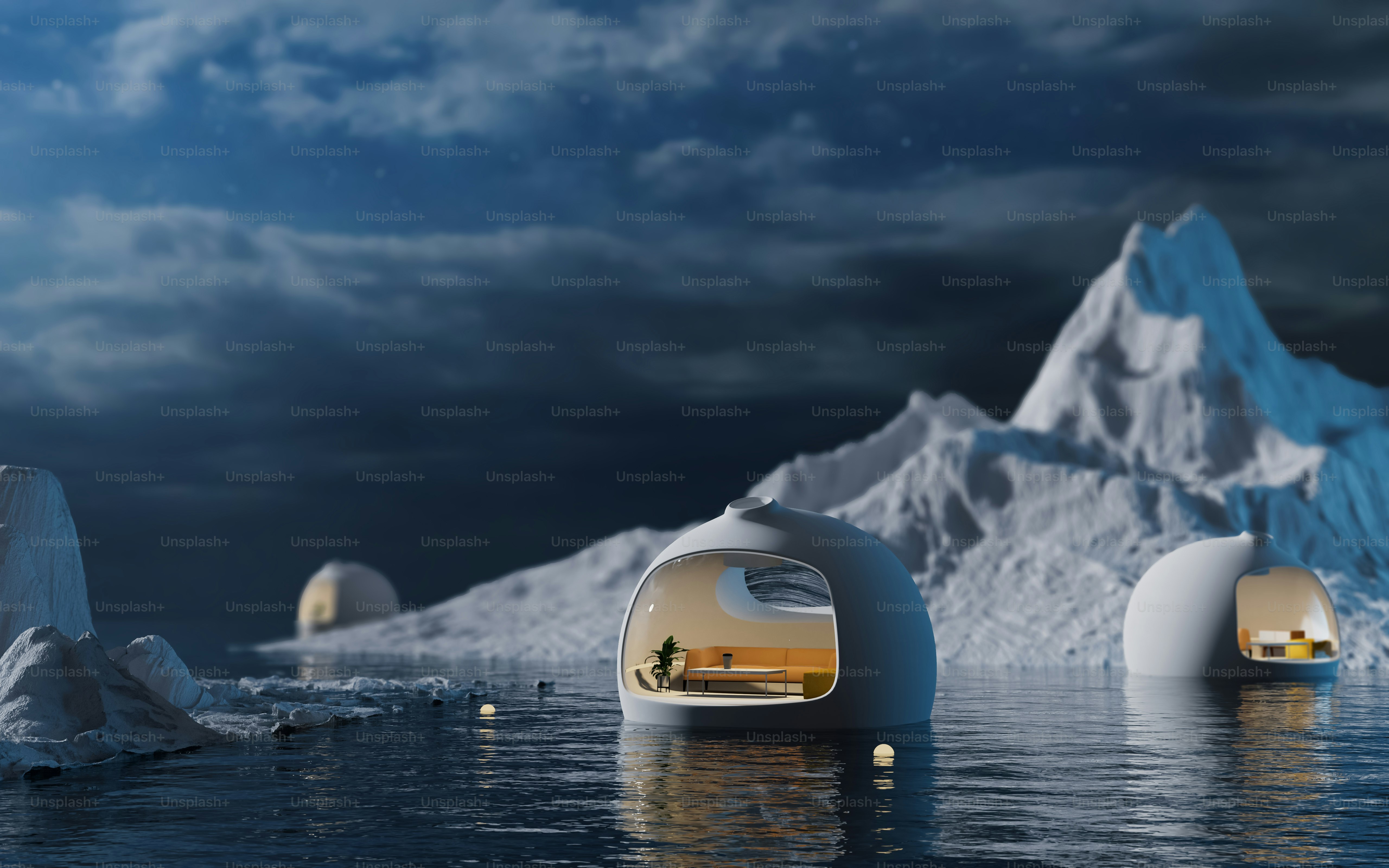 水面に浮かぶ氷山群