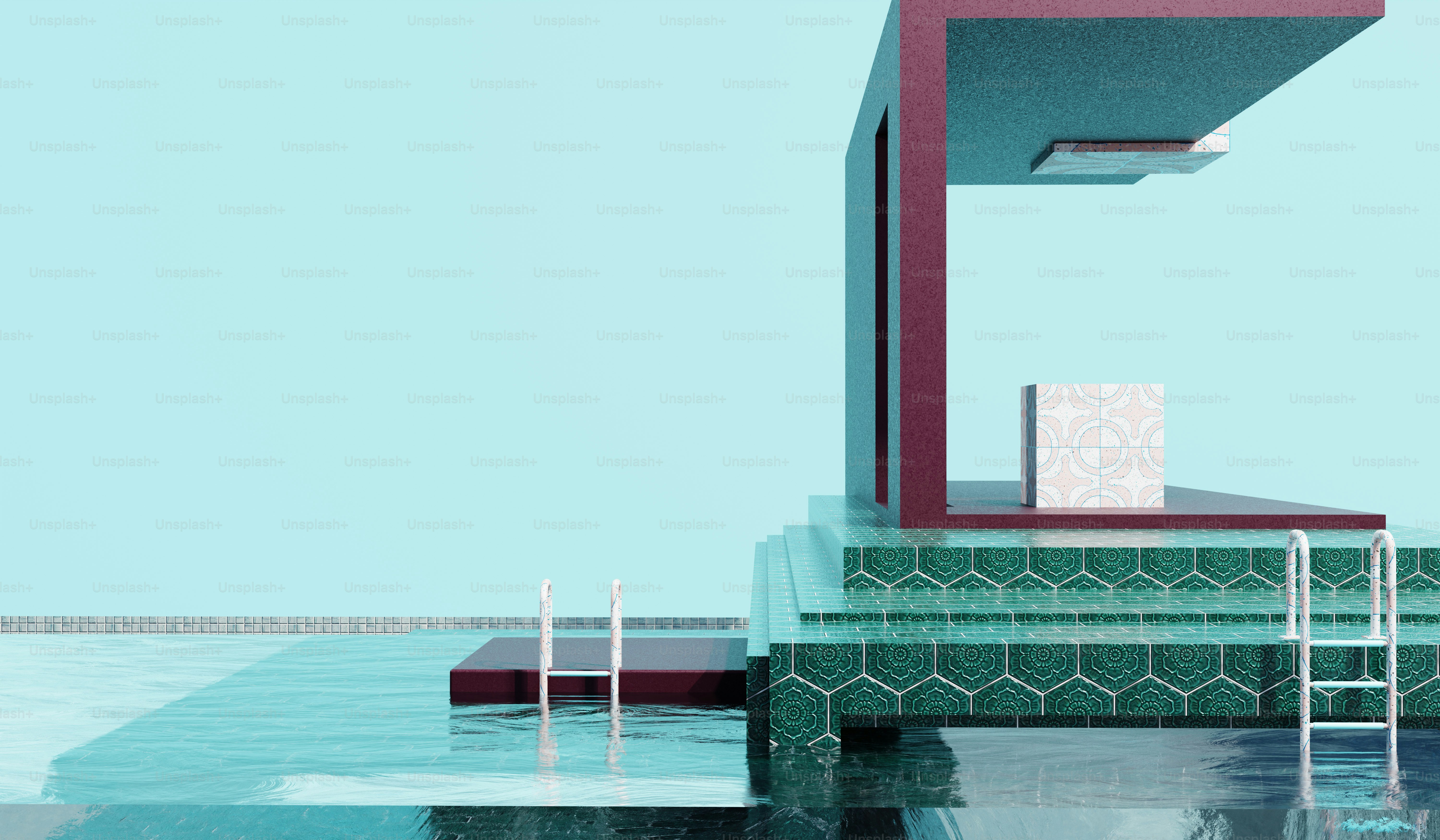 A red chair sitting on top of a pier next to a body of water