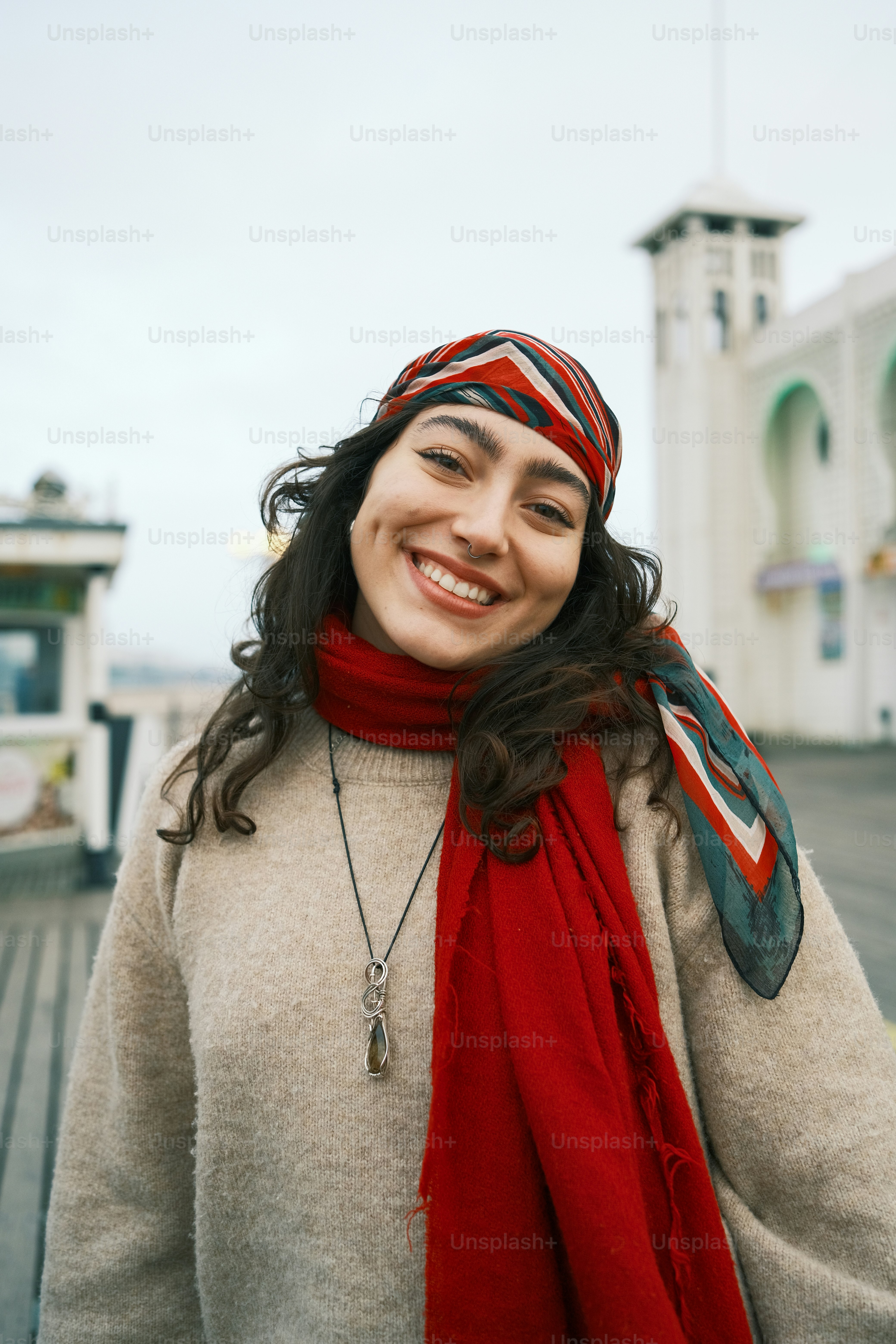A woman with a scarf around her neck