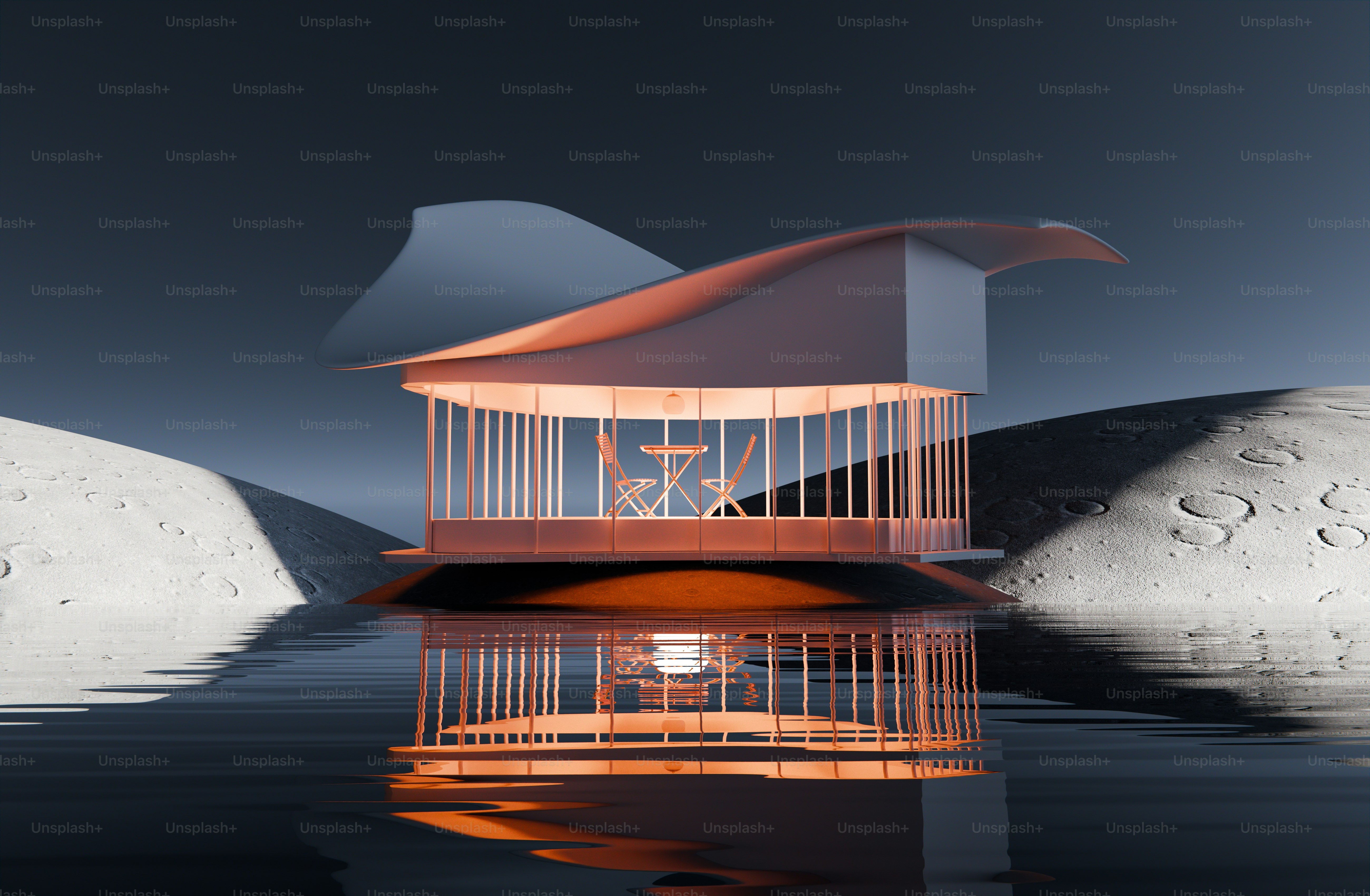 Une maison posée au-dessus d’un plan d’eau