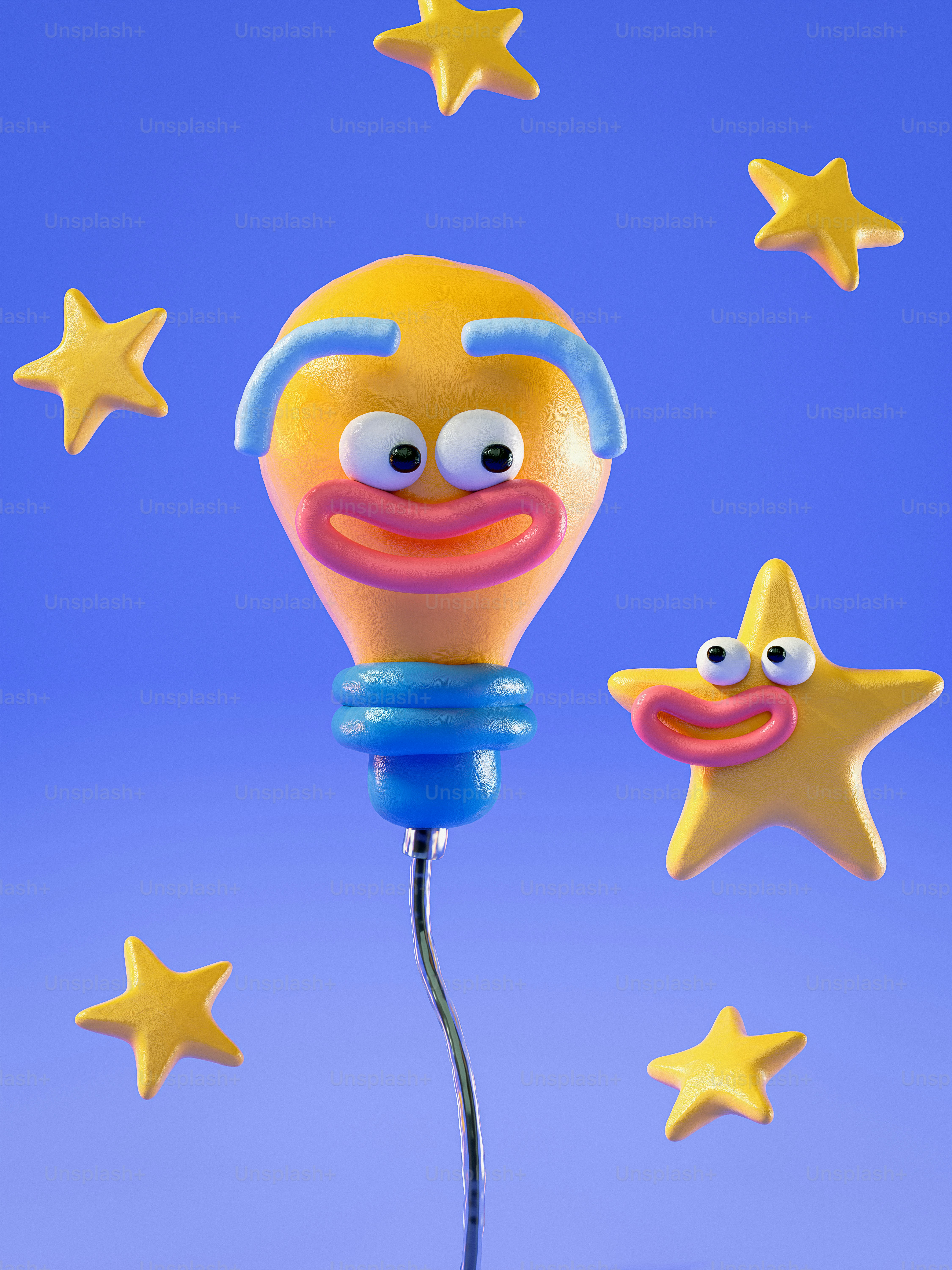 A balloon with a face and stars around it