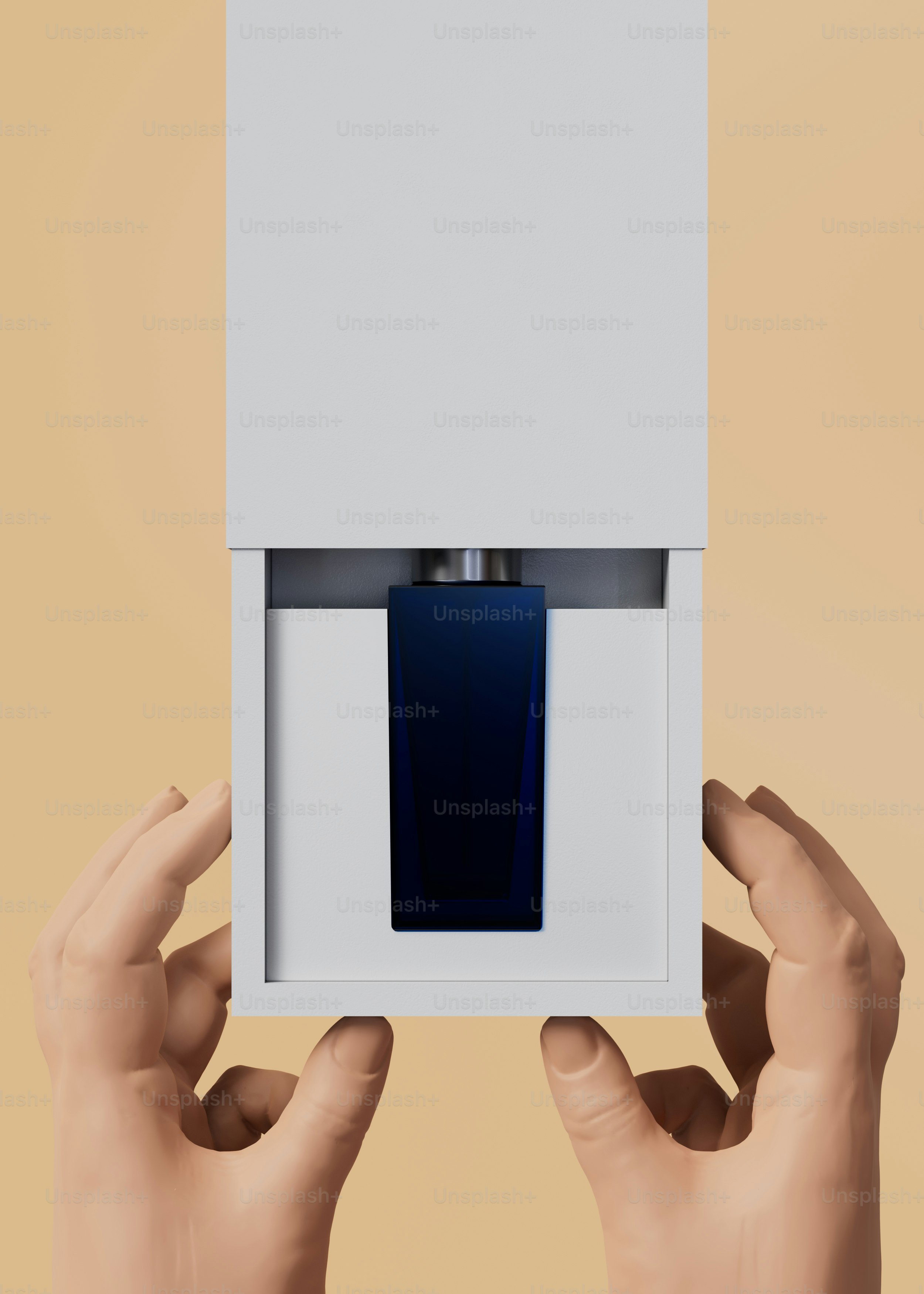 A person holding a white box with a blue object in it photo – Product ...