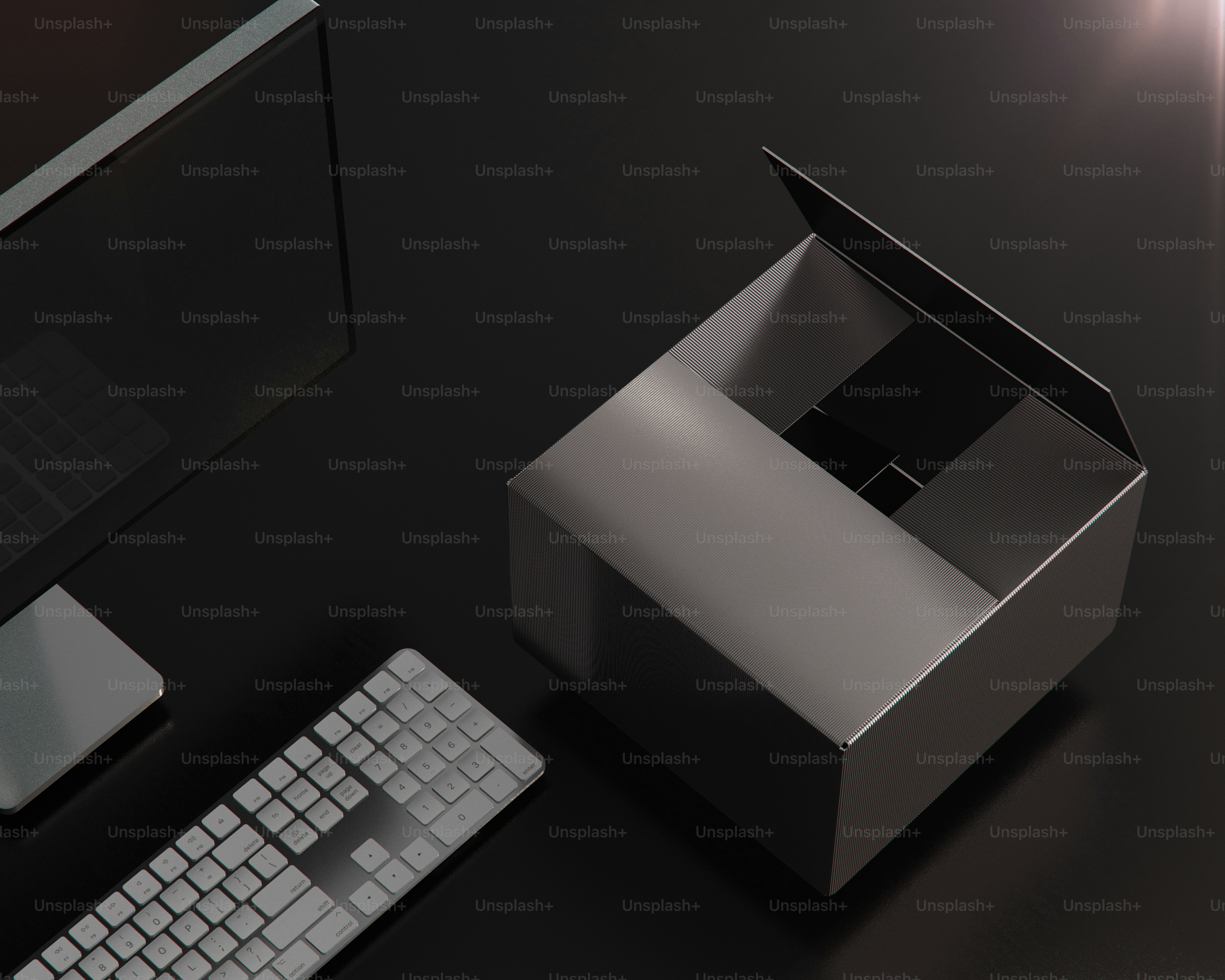 A computer desk with a keyboard and mouse