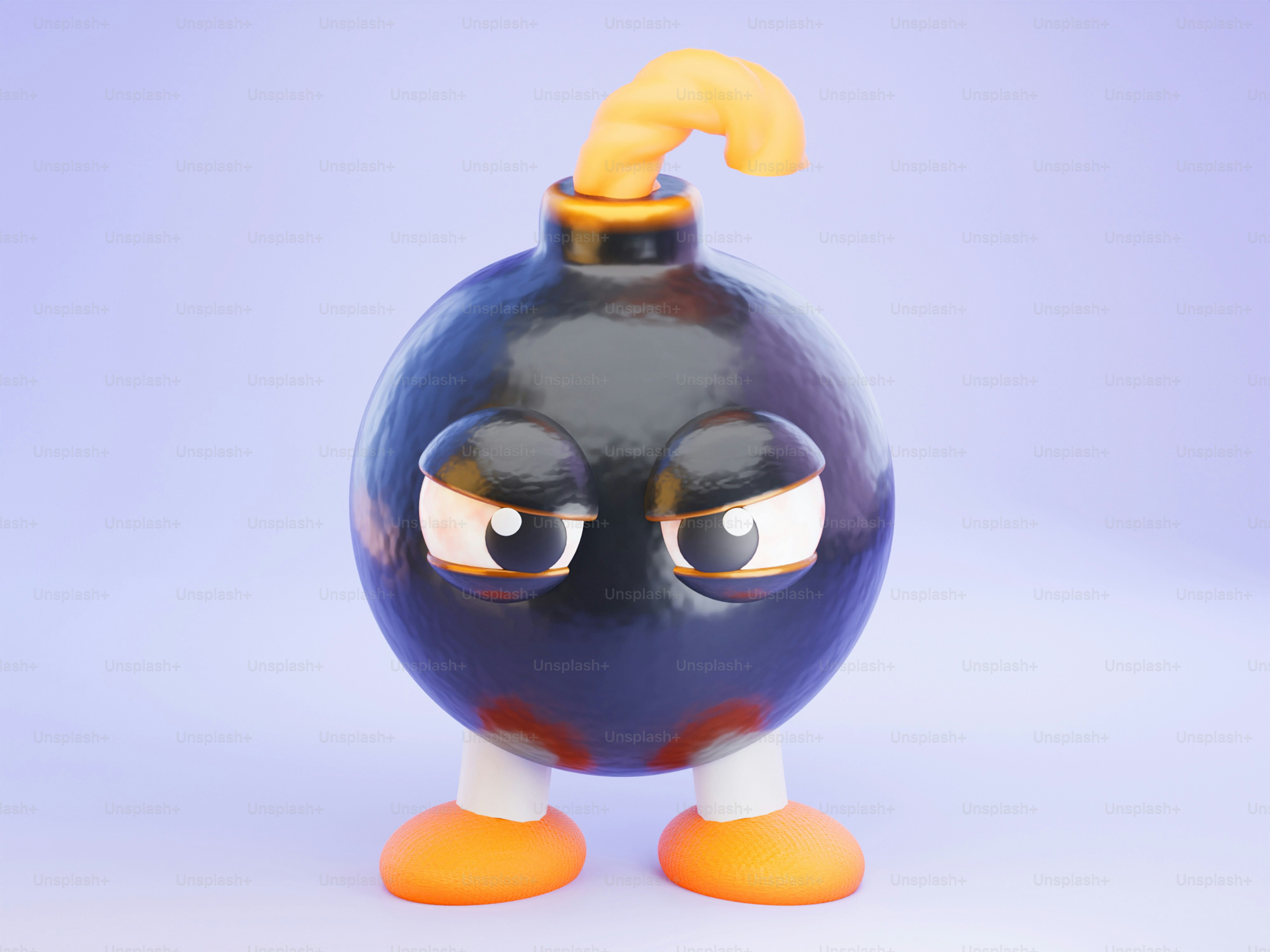 Un vase noir et orange au visage triste