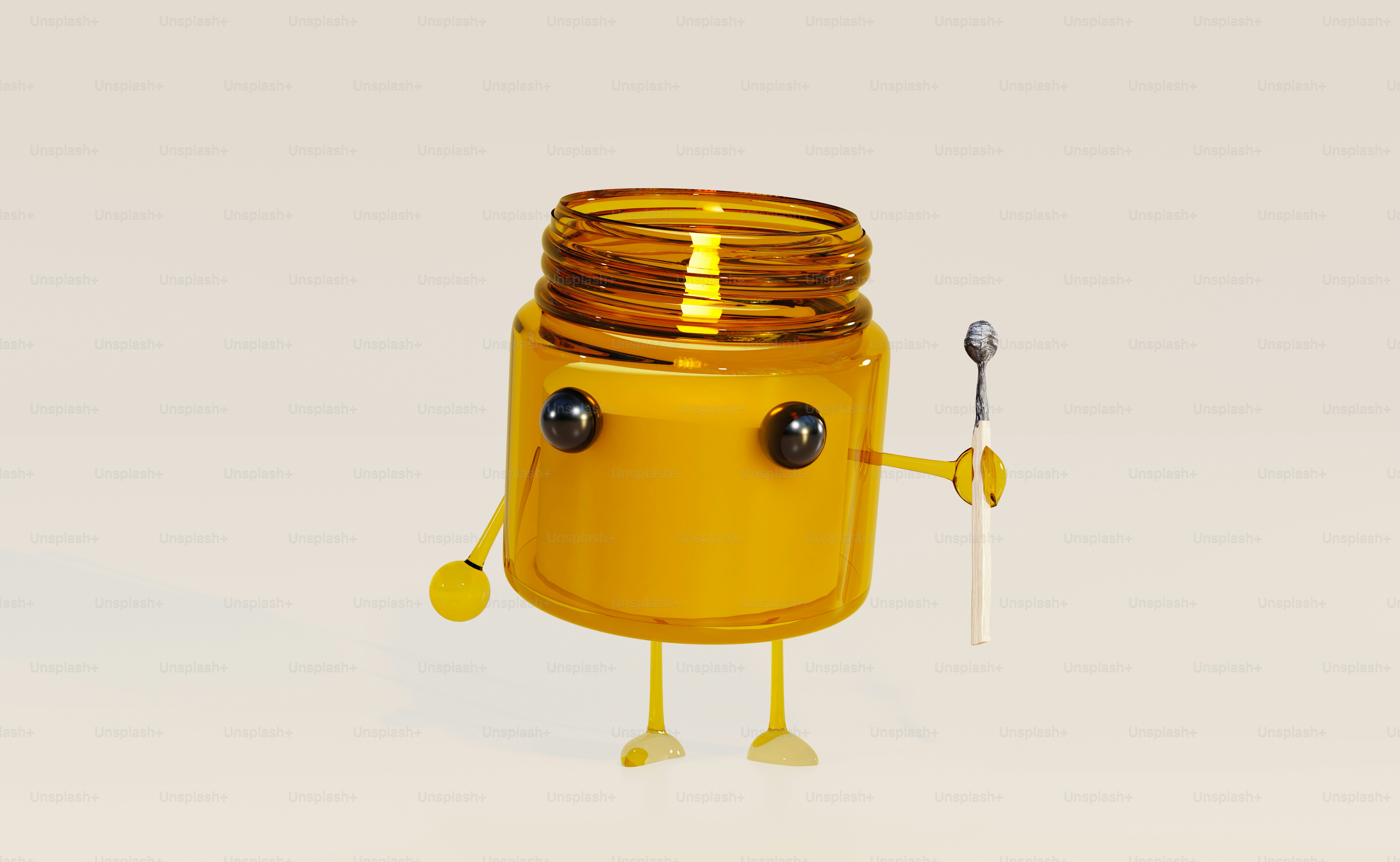 A small yellow jar with a spoon in it