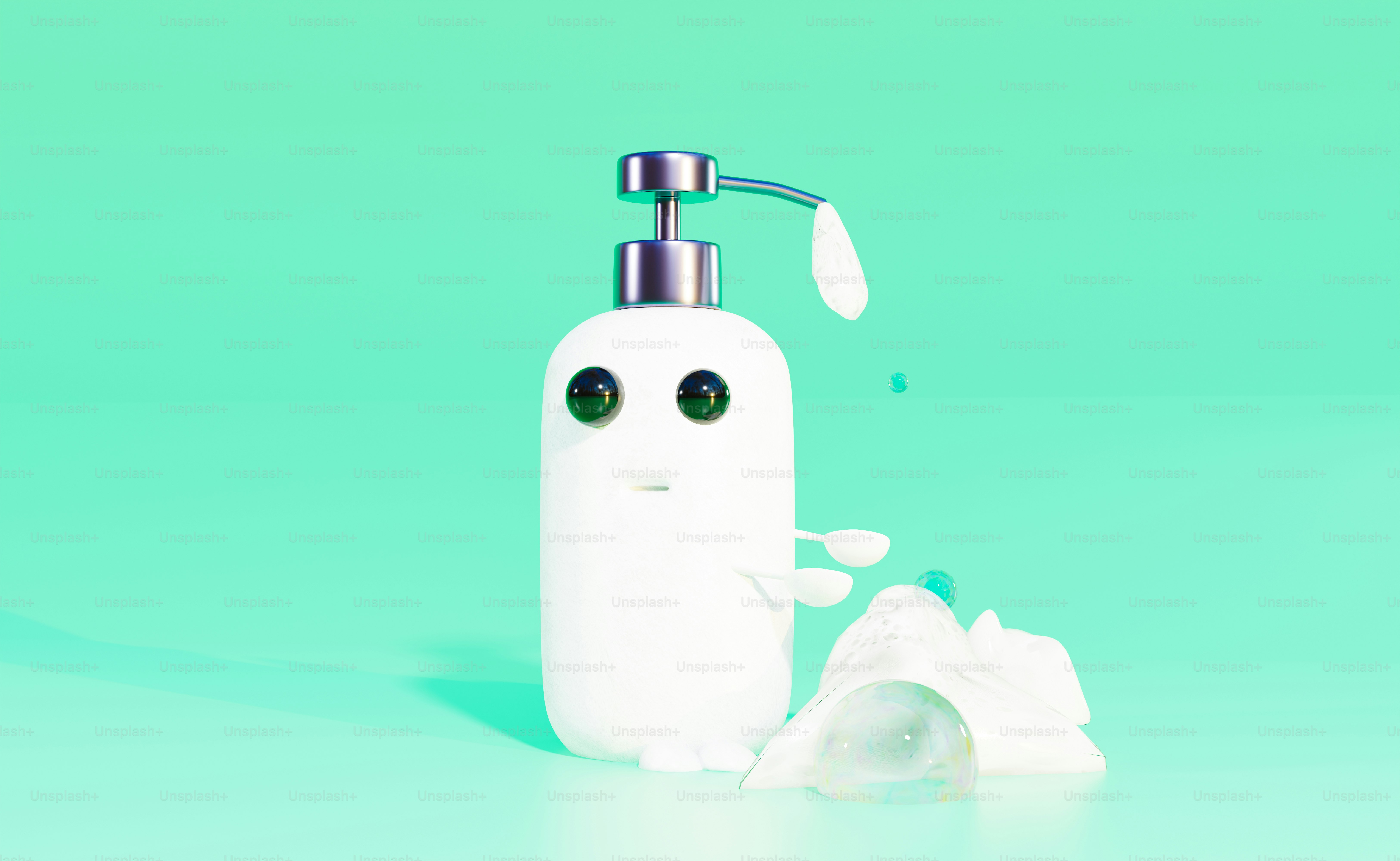 A soap dispenser with a liquid coming out of it