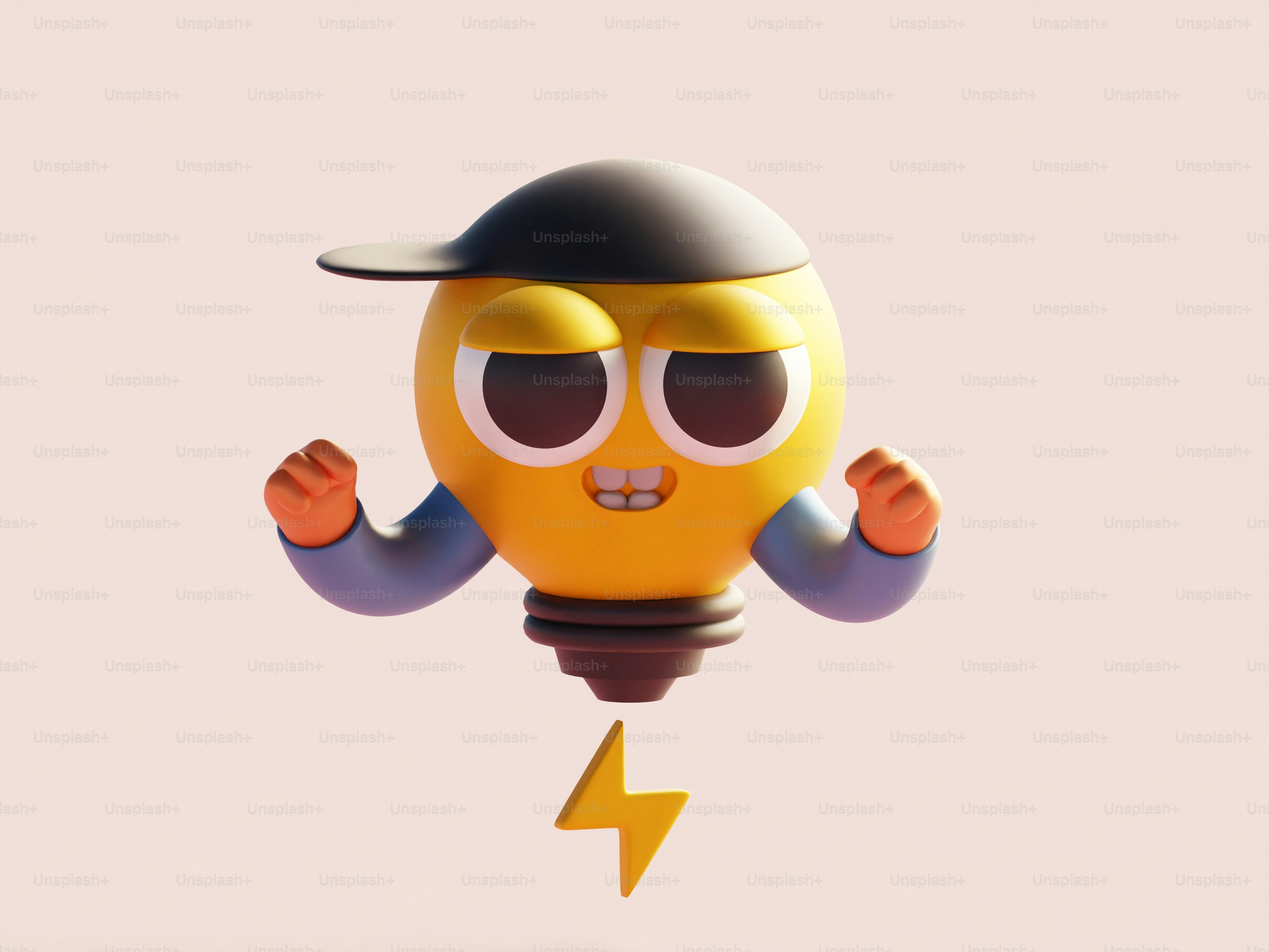 A yellow light bulb with a hat and glasses