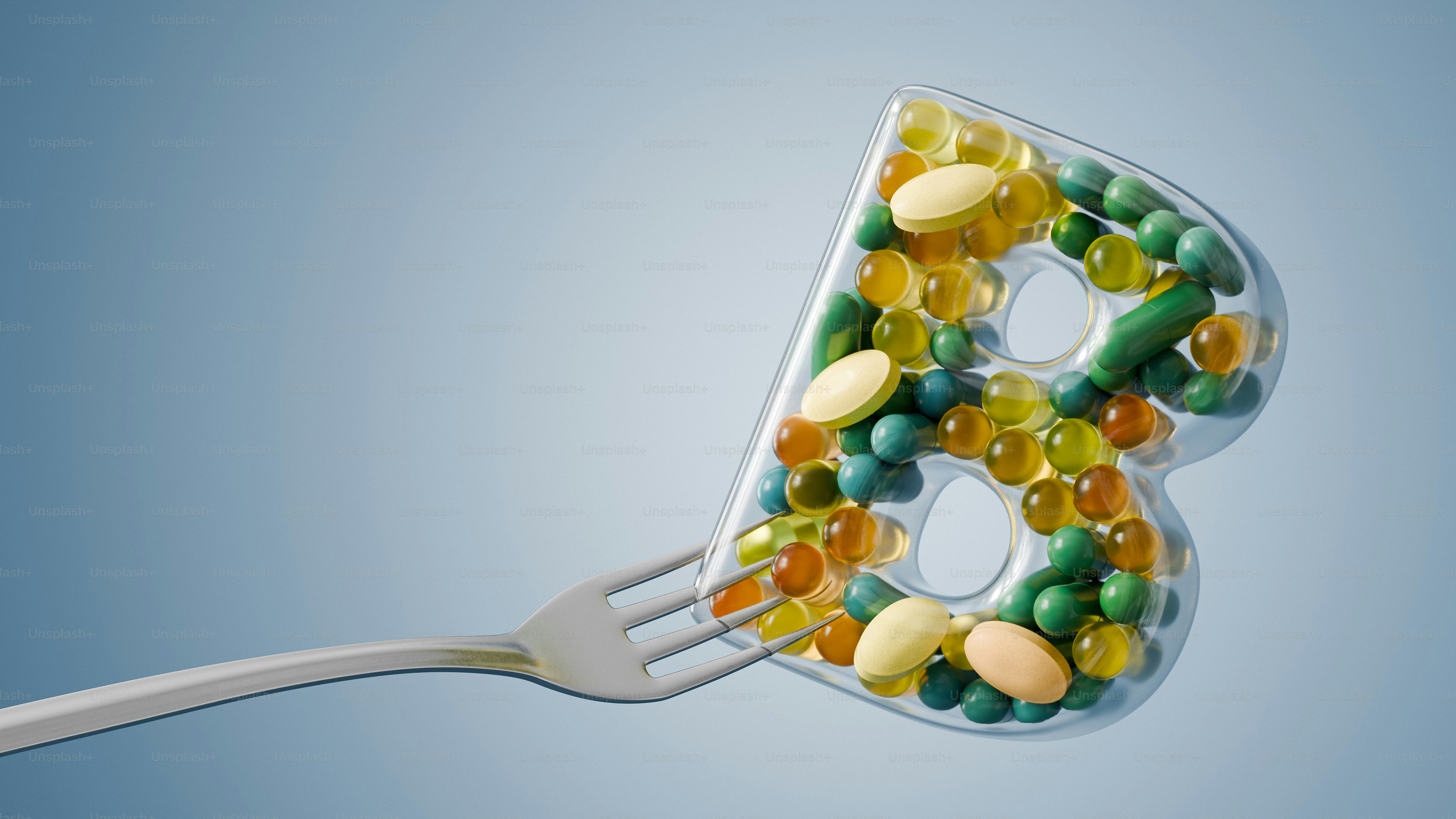 A fork with pills on it and the letter b on it