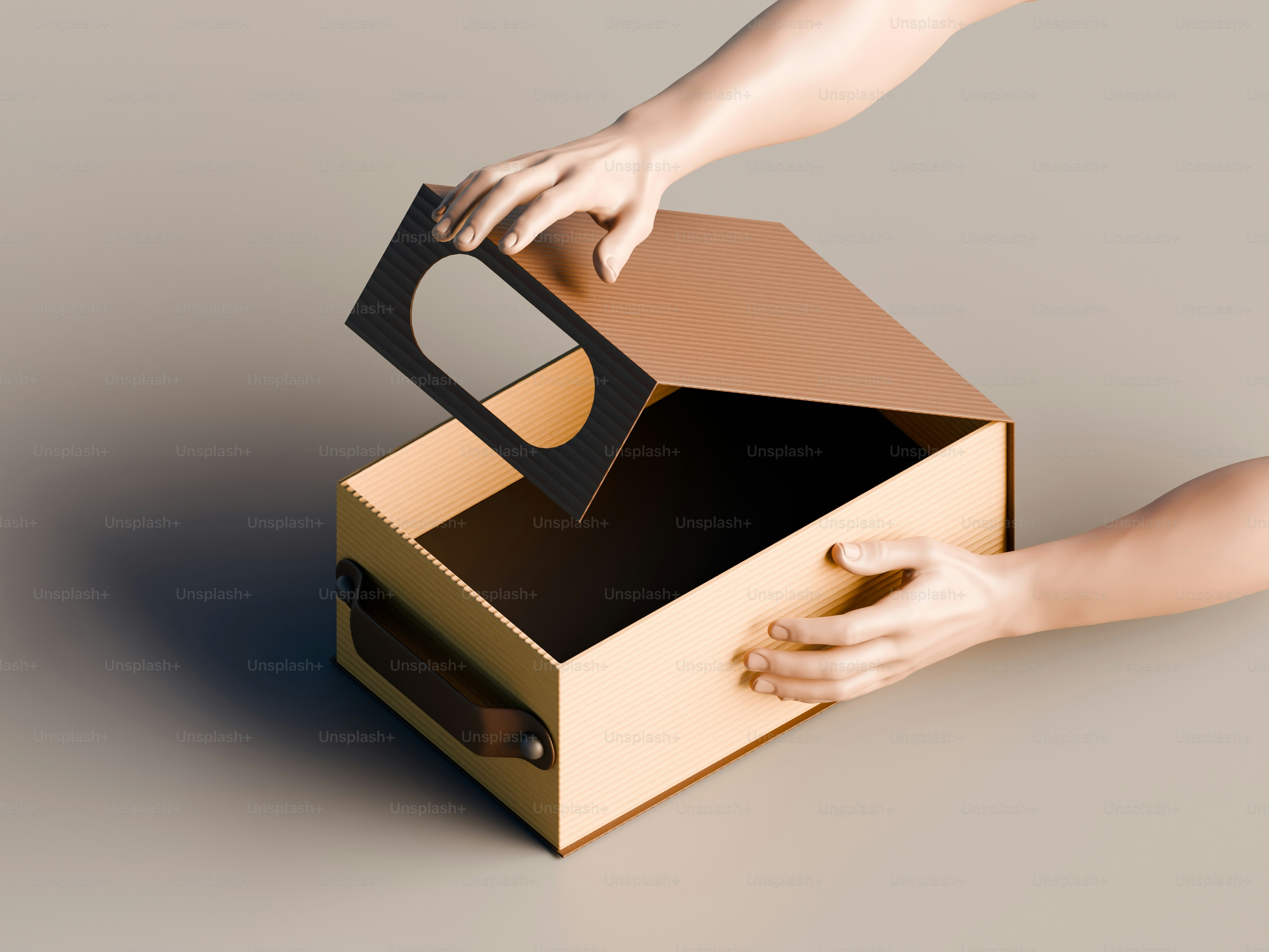 A woman's hand reaching into a cardboard box