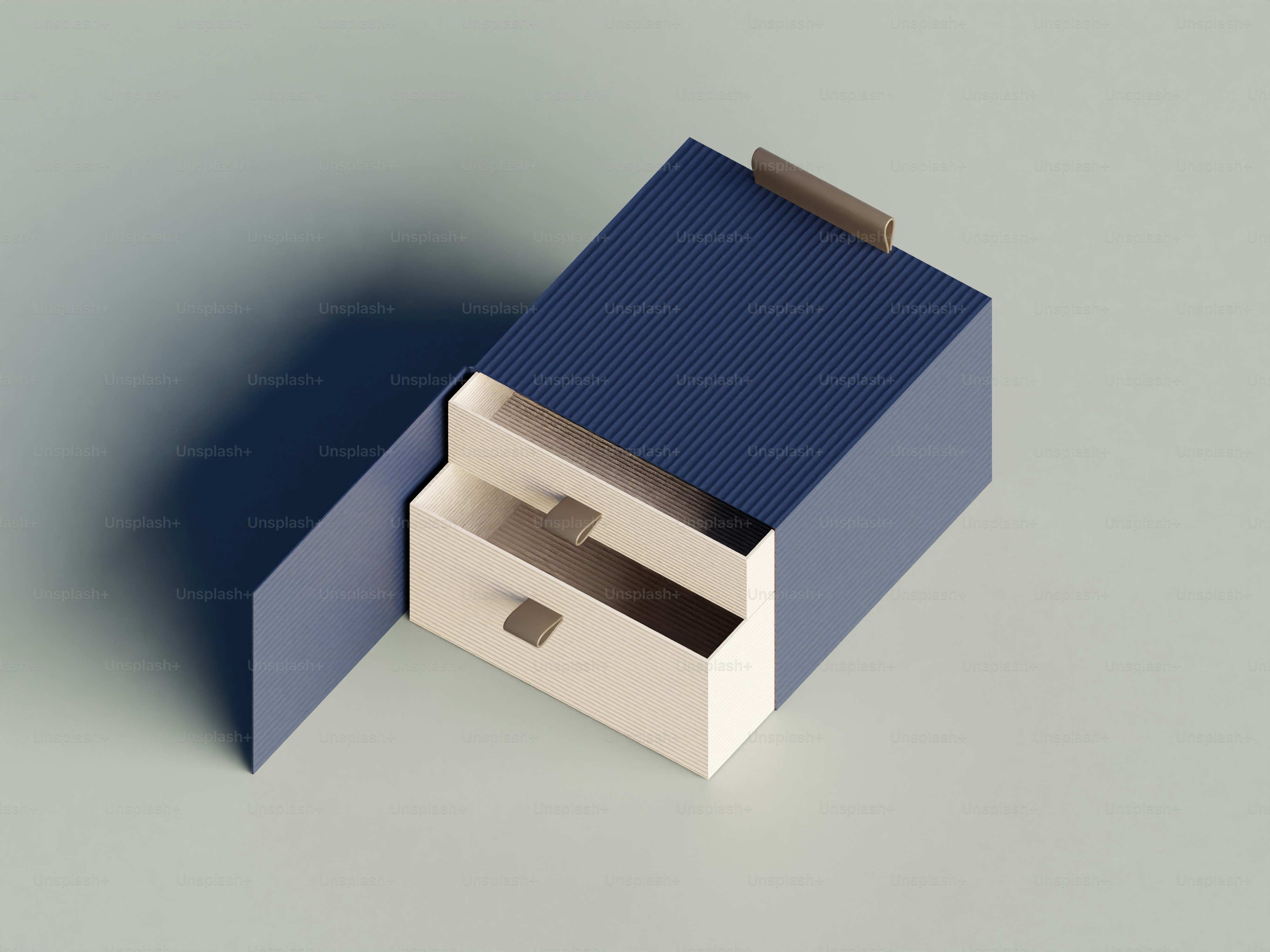 A small blue and white house with a blue roof