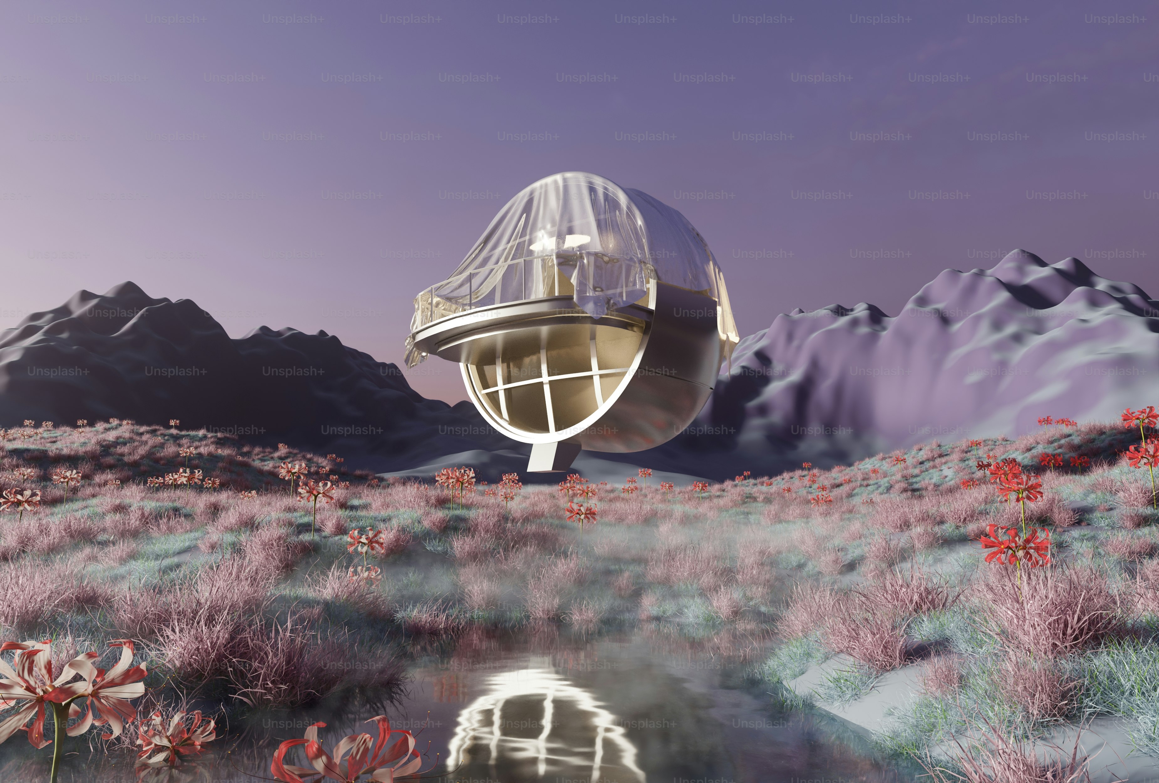 Una antena parabólica situada en lo alto de un exuberante campo verde