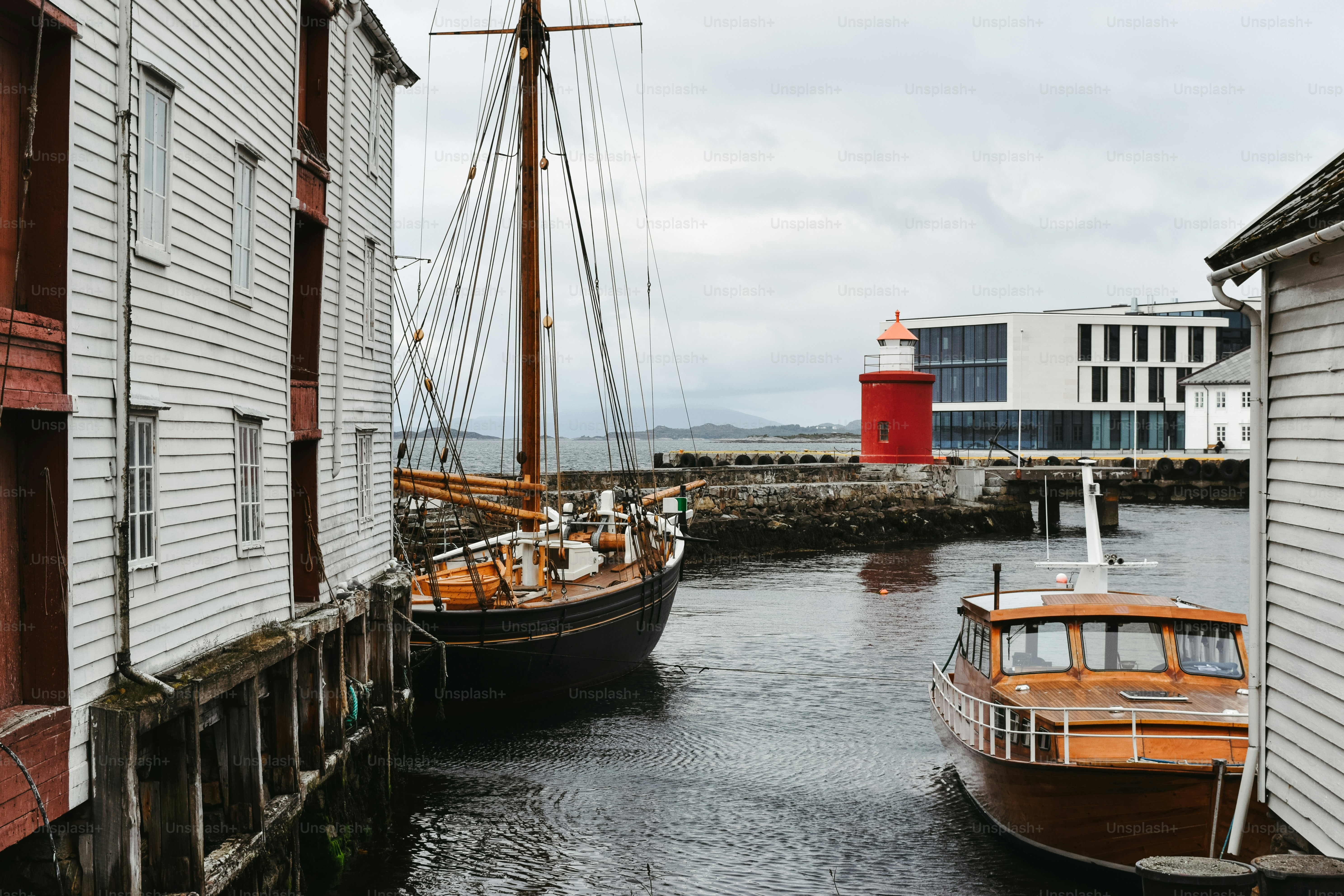 A couple of boats that are sitting in the water